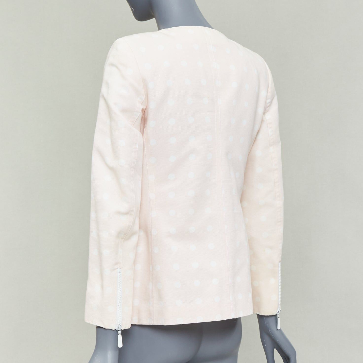 Escada ESCADA Vintage pink cream polka dot cotton power shoulder blazer jacket IT36 XXS Size XS / US 0-2 / IT 36-38 - 7 Thumbnail