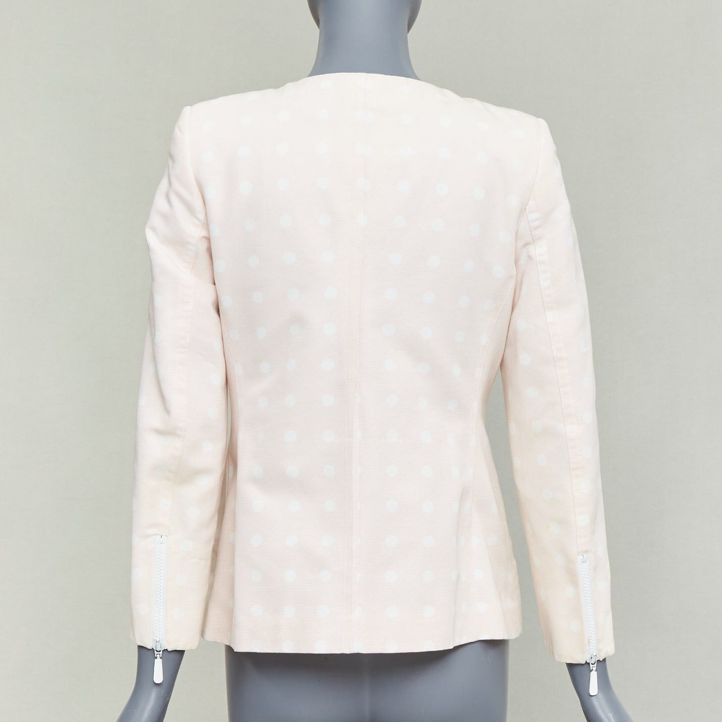 Escada ESCADA Vintage pink cream polka dot cotton power shoulder blazer jacket IT36 XXS Size XS / US 0-2 / IT 36-38 - 6 Thumbnail