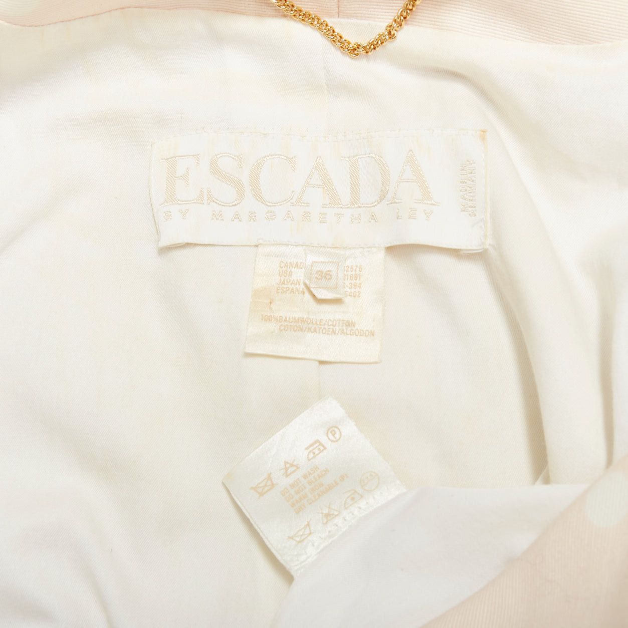 Escada ESCADA Vintage pink cream polka dot cotton power shoulder blazer jacket IT36 XXS Size XS / US 0-2 / IT 36-38 - 10 Thumbnail