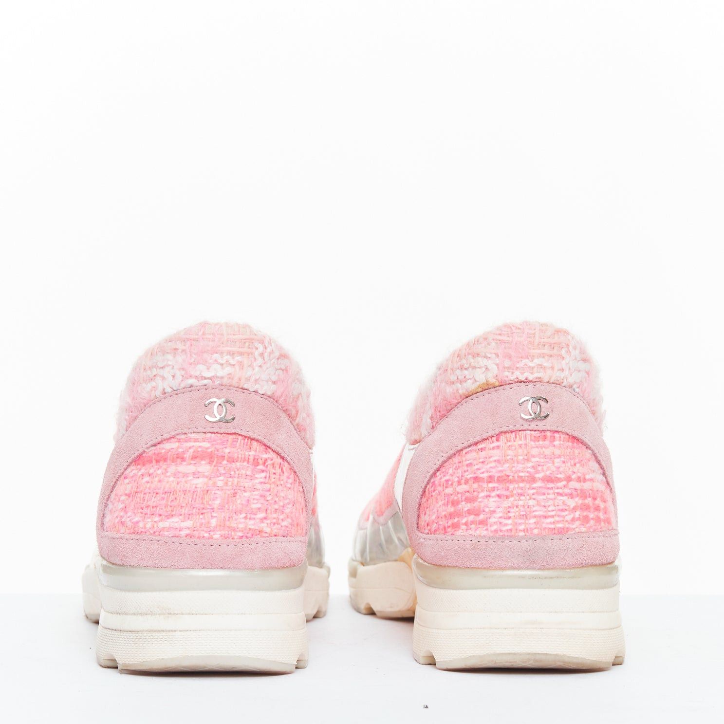 Chanel CHANEL 2014 pink tweed silver holographic silver leather sneakers EU38.5 Size US 8.5 / IT 38.5 - 5 Thumbnail