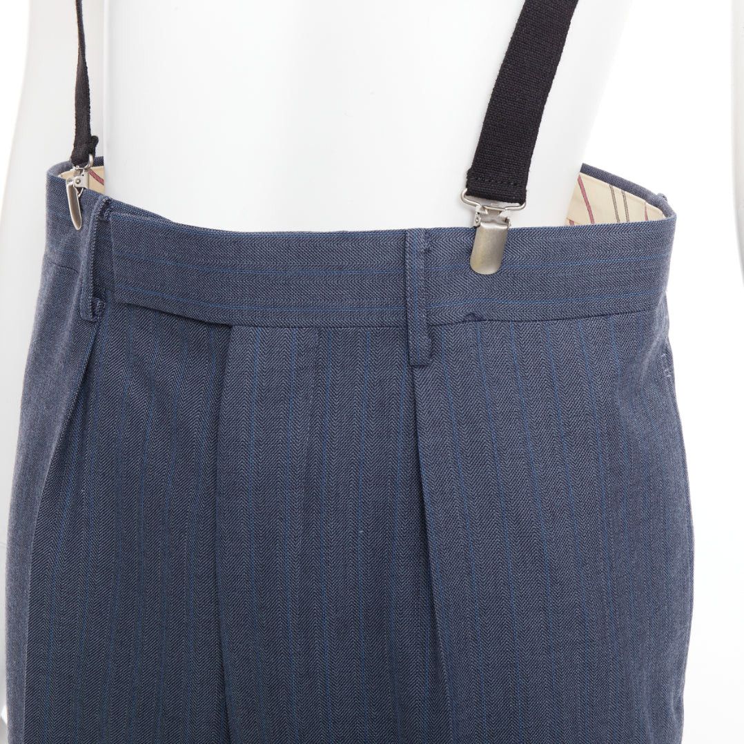Junya Watanabe JUNYA WATANABE 2012 blue wool pinstripe black suspender high waisted harem pants M Size 28" / US 6 / IT 42 - 2 Thumbnail