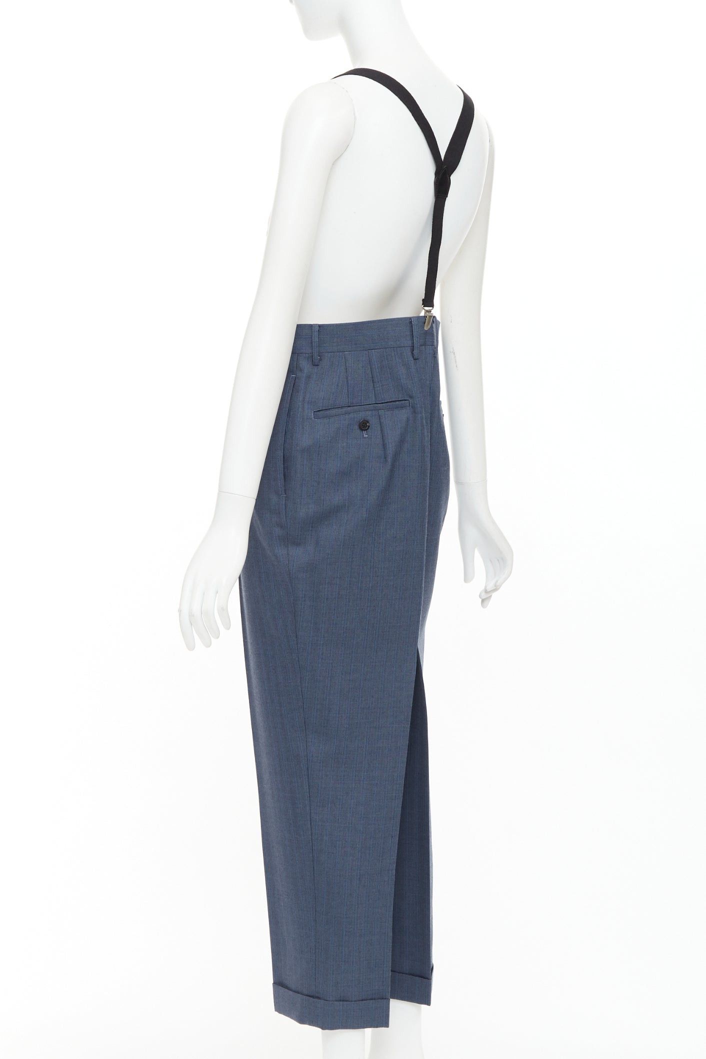 Junya Watanabe JUNYA WATANABE 2012 blue wool pinstripe black suspender high waisted harem pants M Size 28" / US 6 / IT 42 - 6 Thumbnail