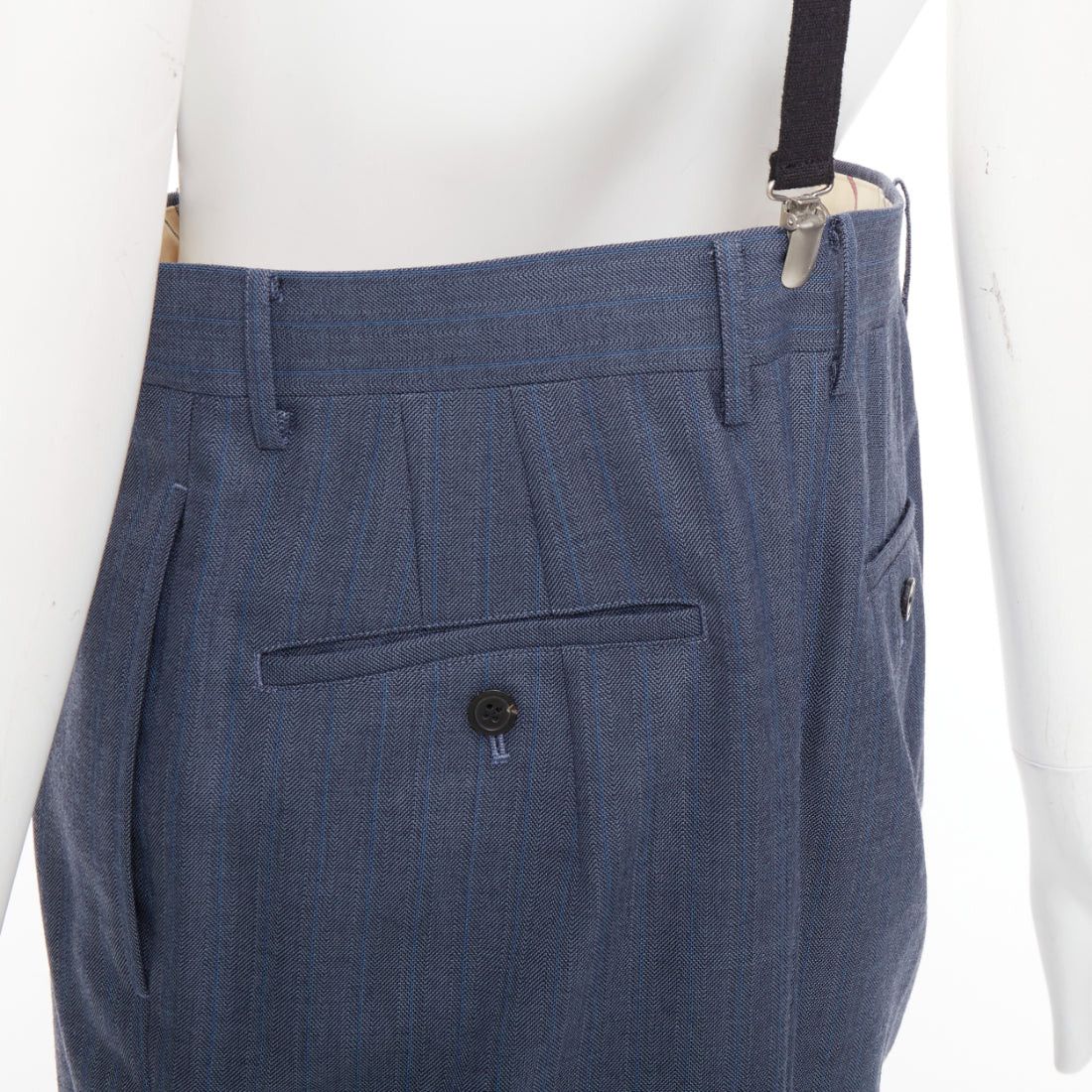 Junya Watanabe JUNYA WATANABE 2012 blue wool pinstripe black suspender high waisted harem pants M Size 28" / US 6 / IT 42 - 7 Thumbnail