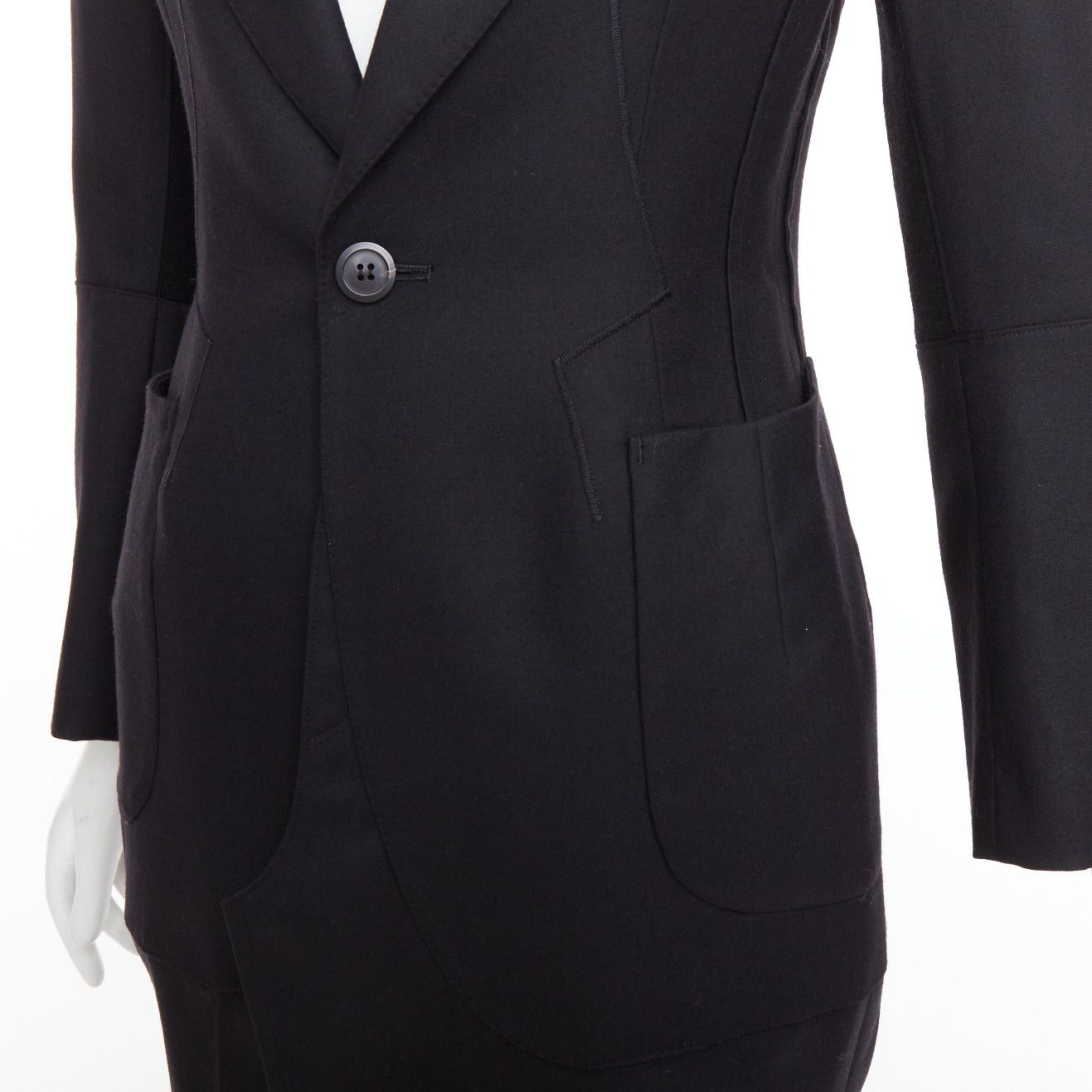 Junya Watanabe JUNYA WATANABE 2012 Runway black wool deconstruced panelled long fitted coat S Size S / US 4 / IT 40 - 2 Thumbnail