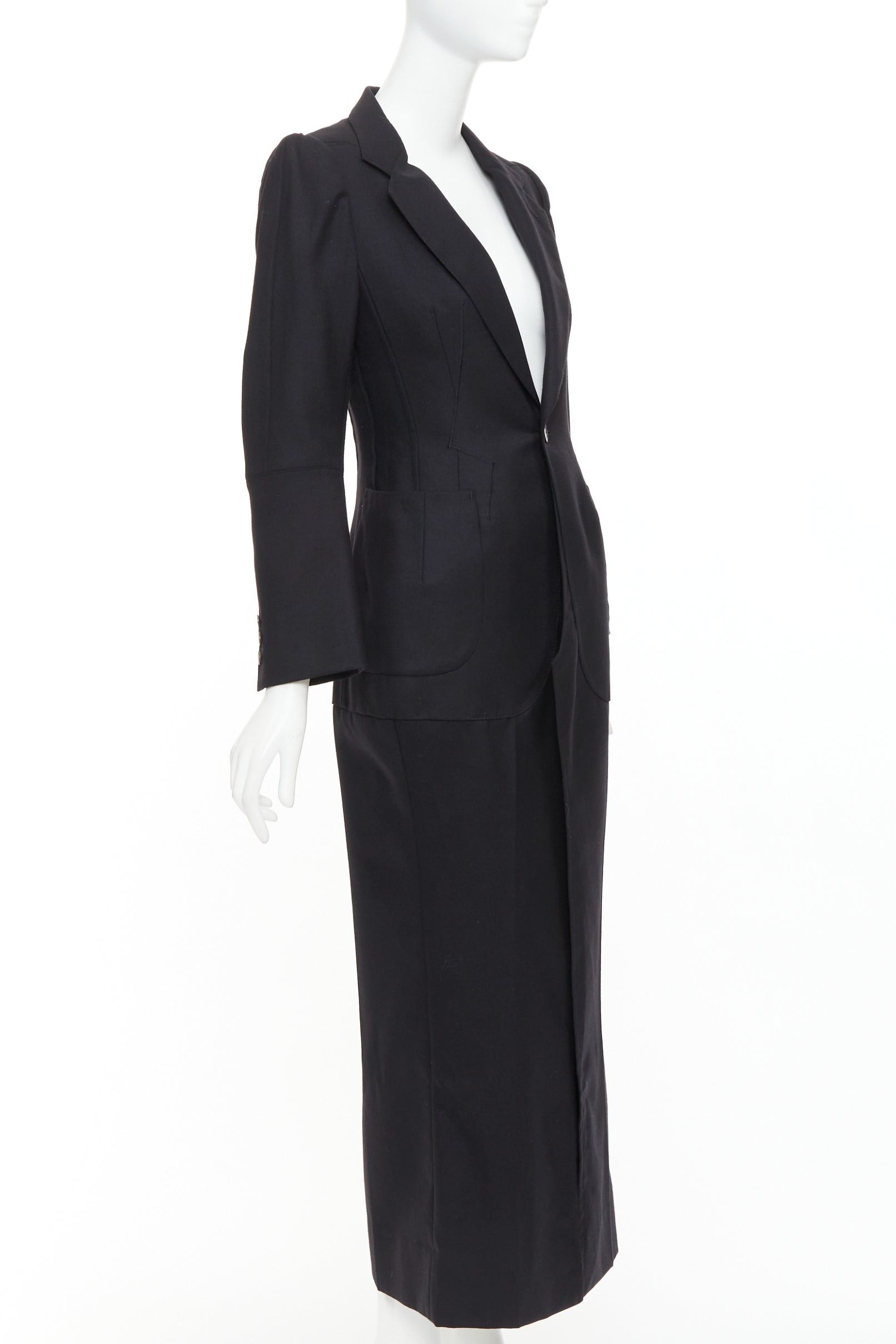 Junya Watanabe JUNYA WATANABE 2012 Runway black wool deconstruced panelled long fitted coat S Size S / US 4 / IT 40 - 4 Thumbnail