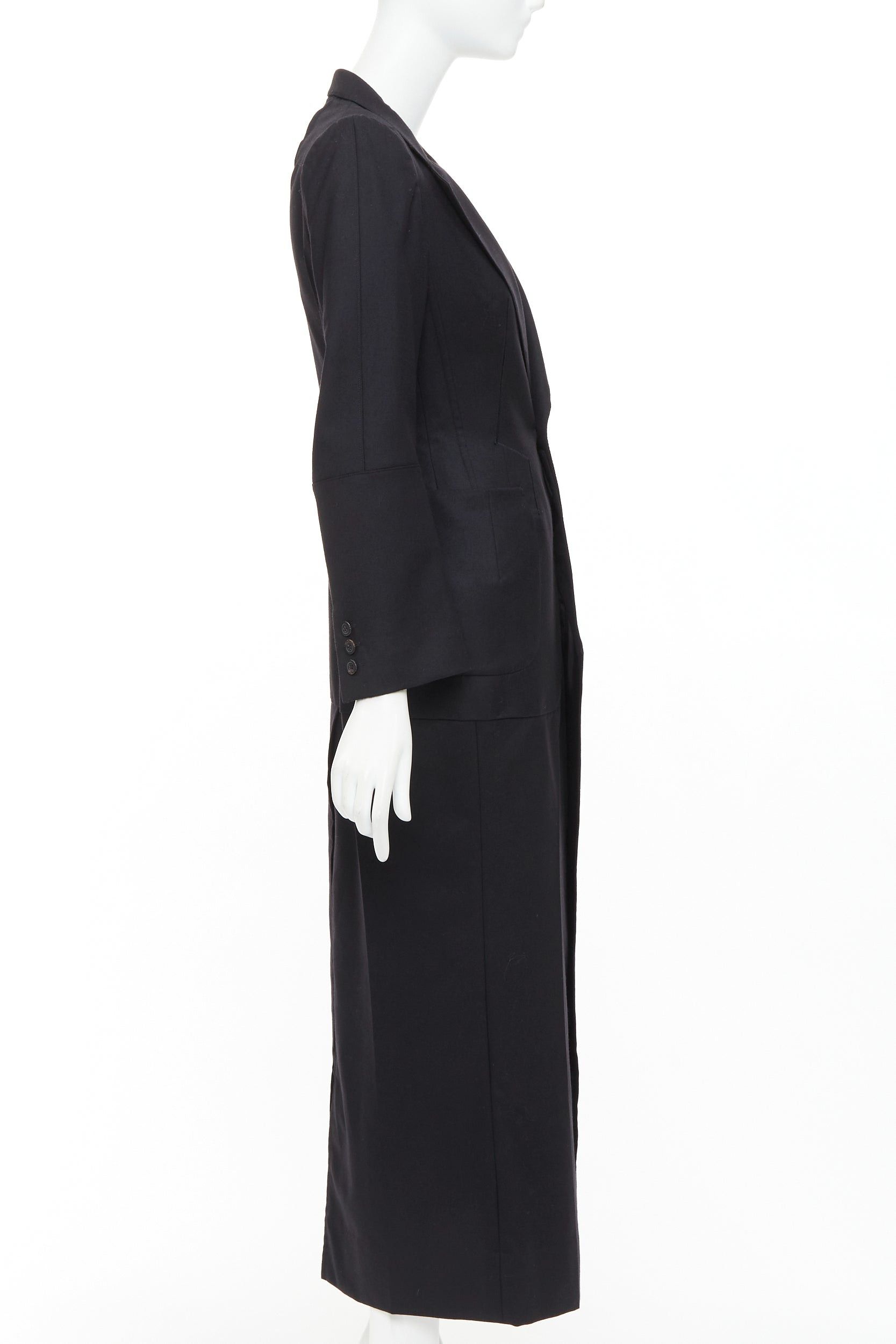 Junya Watanabe JUNYA WATANABE 2012 Runway black wool deconstruced panelled long fitted coat S Size S / US 4 / IT 40 - 5 Thumbnail