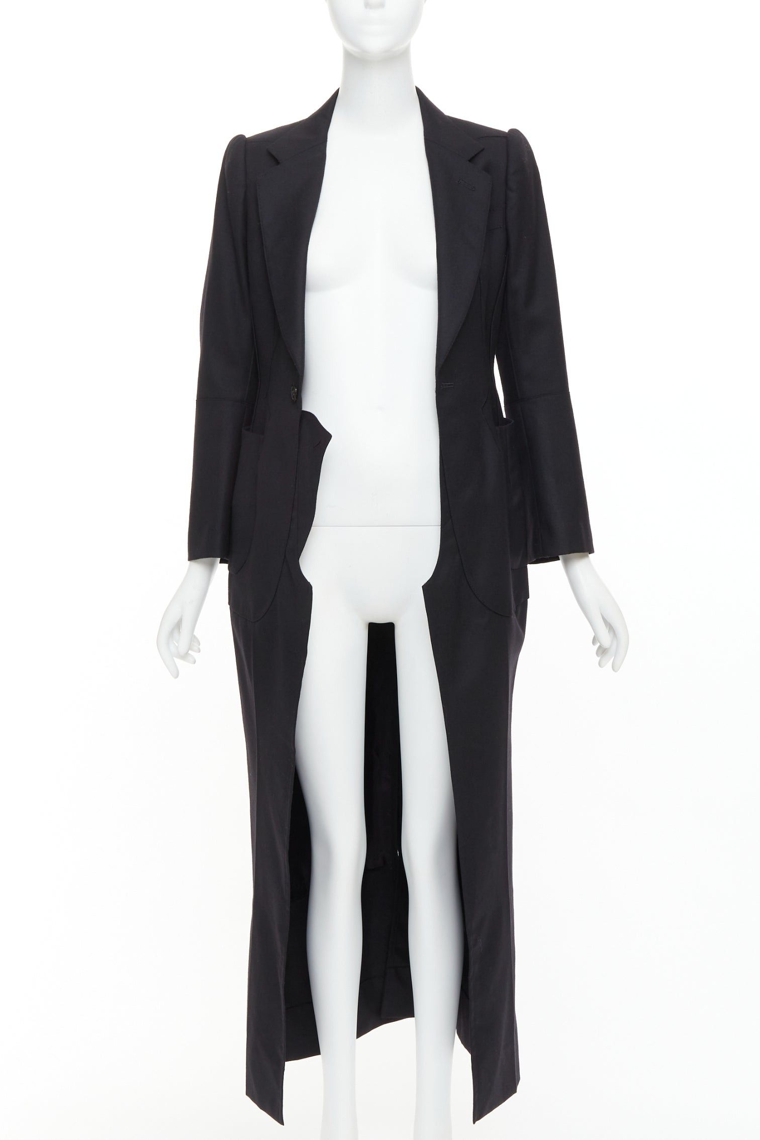 Junya Watanabe JUNYA WATANABE 2012 Runway black wool deconstruced panelled long fitted coat S Size S / US 4 / IT 40 - 3 Thumbnail