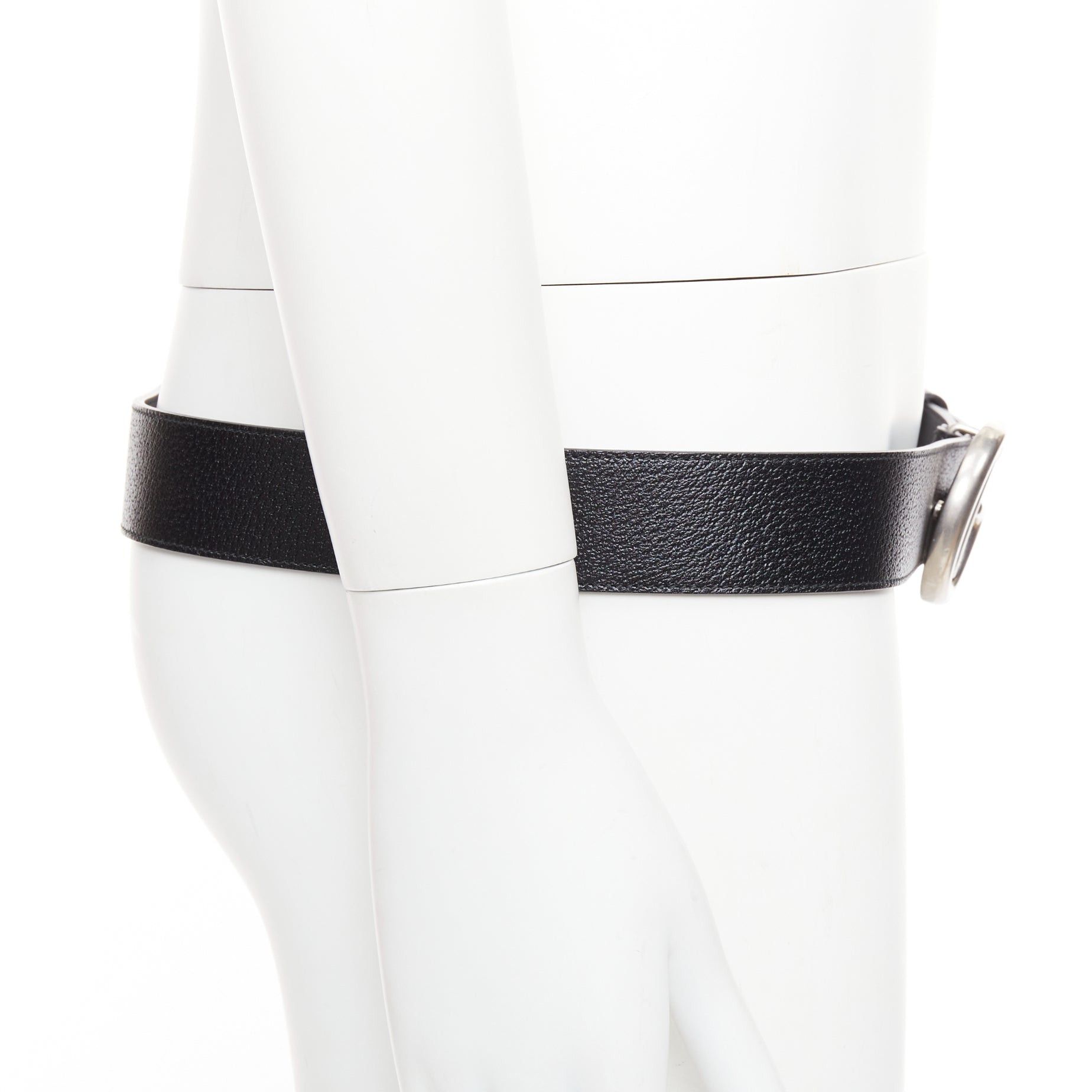 Gucci GUCCI Marmont black textured leather silver GG logo wide belt 100cm Size 38 - 4 Thumbnail