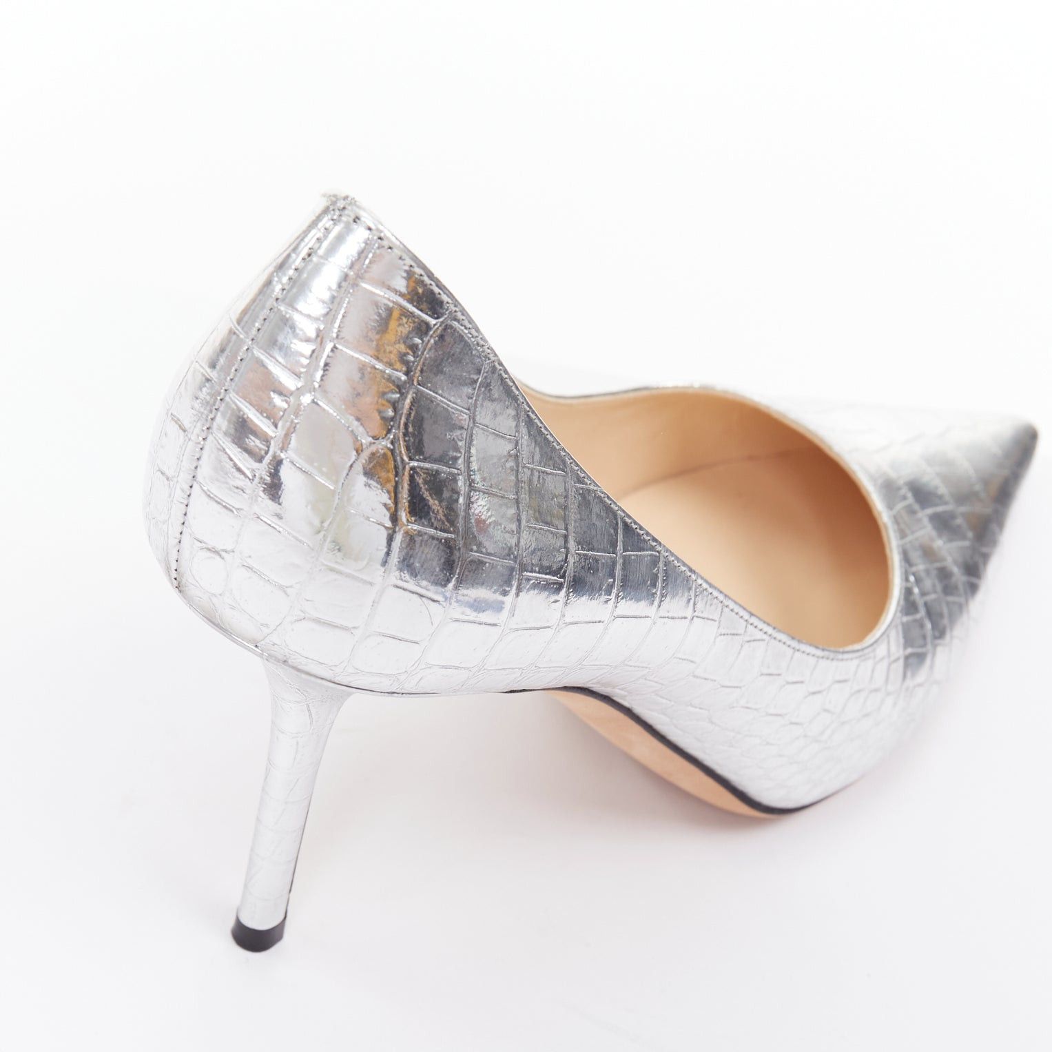 Jimmy Choo JIMMY CHOO Love mirrored silver croc embossed leather pointy pumps EU39.5 Size US 9.5 / IT 39.5 - 8 Thumbnail