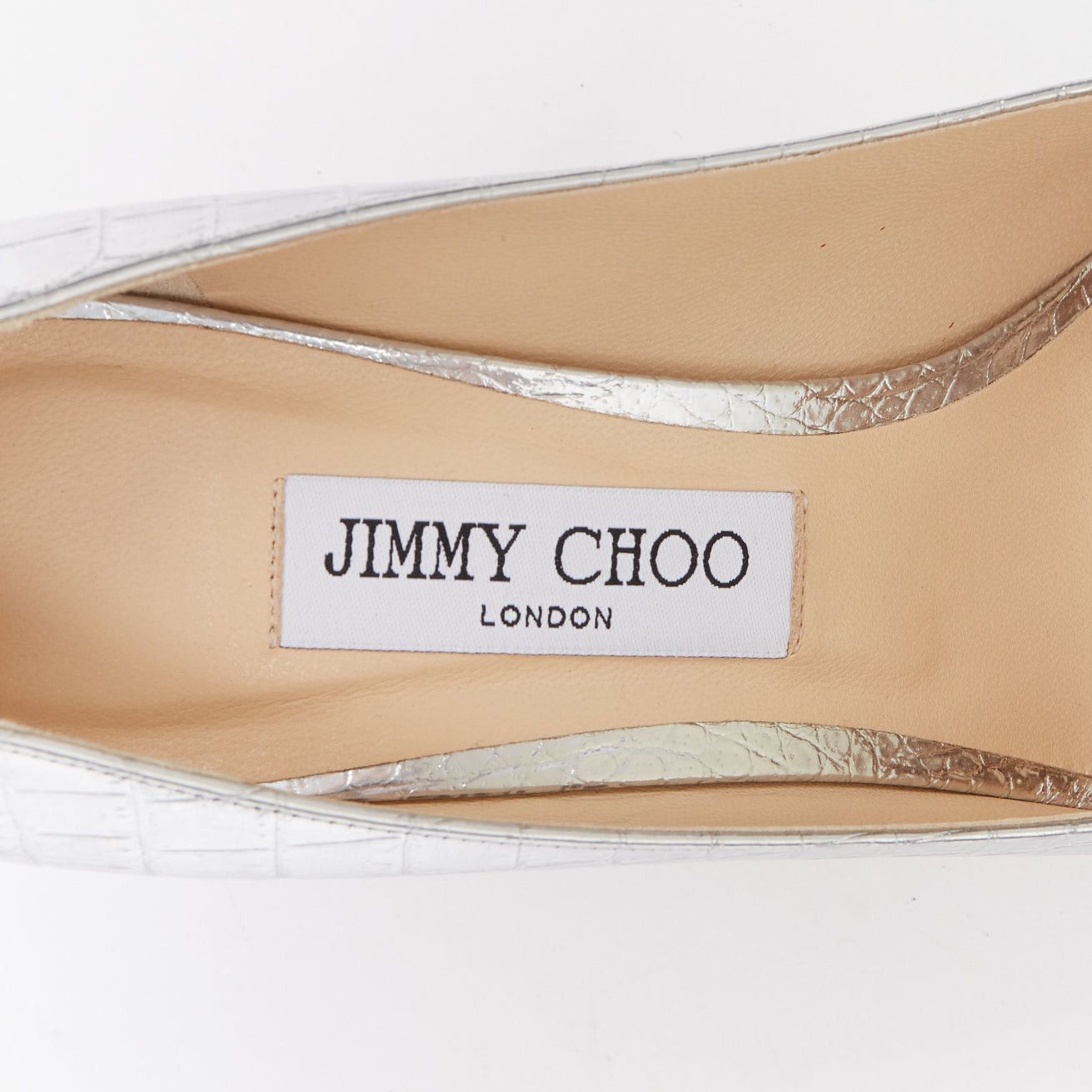 Jimmy Choo JIMMY CHOO Love mirrored silver croc embossed leather pointy pumps EU39.5 Size US 9.5 / IT 39.5 - 9 Thumbnail