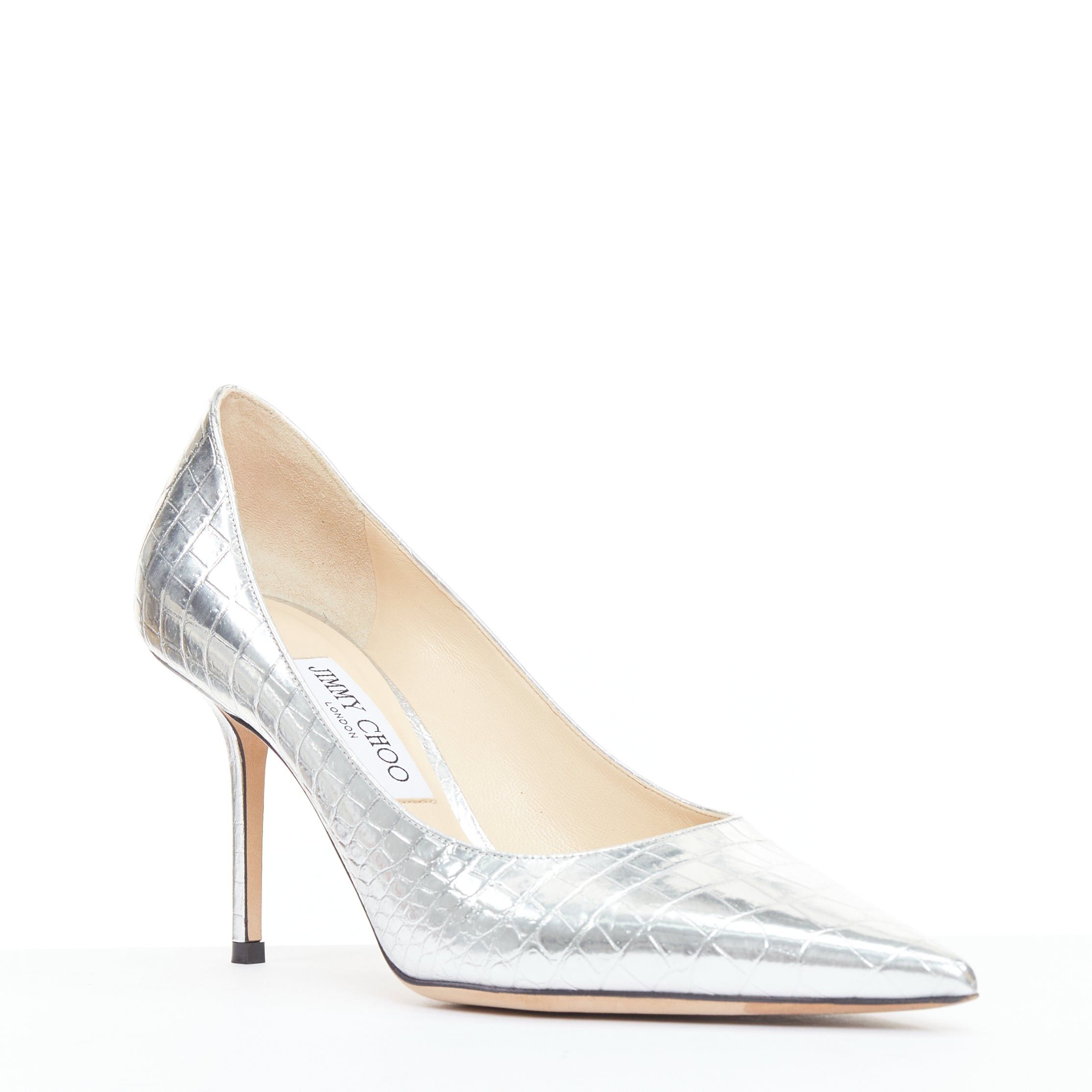 Jimmy Choo JIMMY CHOO Love mirrored silver croc embossed leather pointy pumps EU39.5 Size US 9.5 / IT 39.5 - 2 Thumbnail