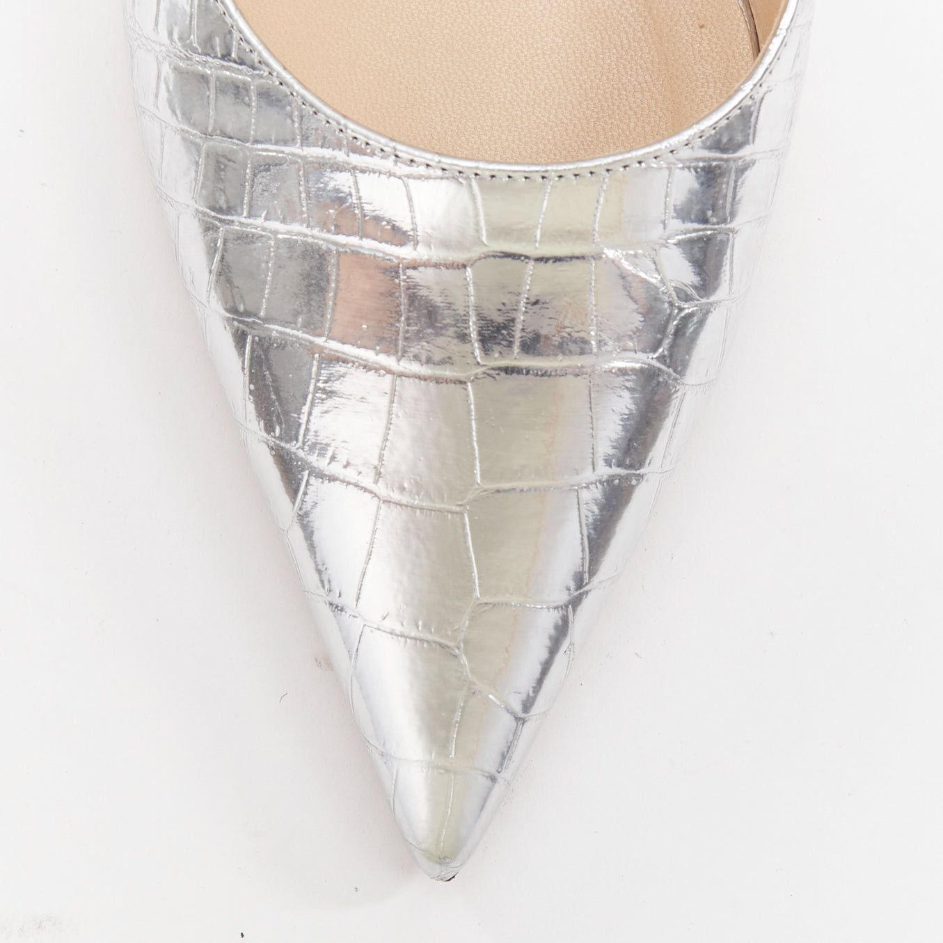 Jimmy Choo JIMMY CHOO Love mirrored silver croc embossed leather pointy pumps EU39.5 Size US 9.5 / IT 39.5 - 6 Thumbnail