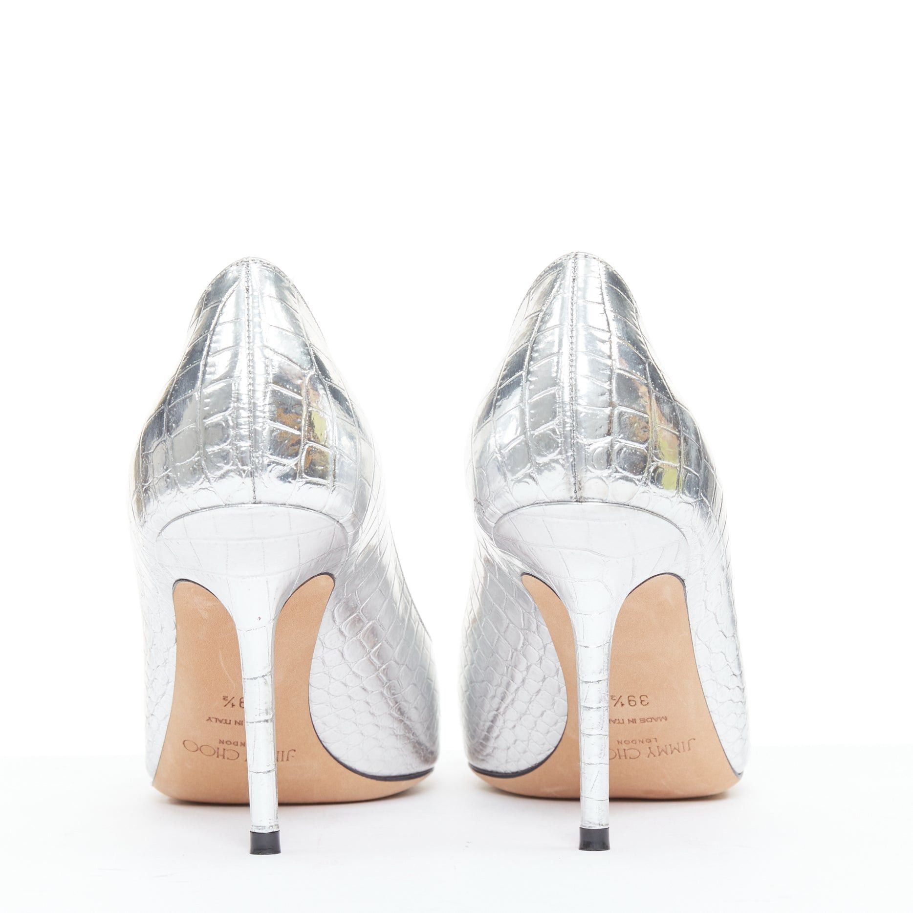 Jimmy Choo JIMMY CHOO Love mirrored silver croc embossed leather pointy pumps EU39.5 Size US 9.5 / IT 39.5 - 5 Thumbnail