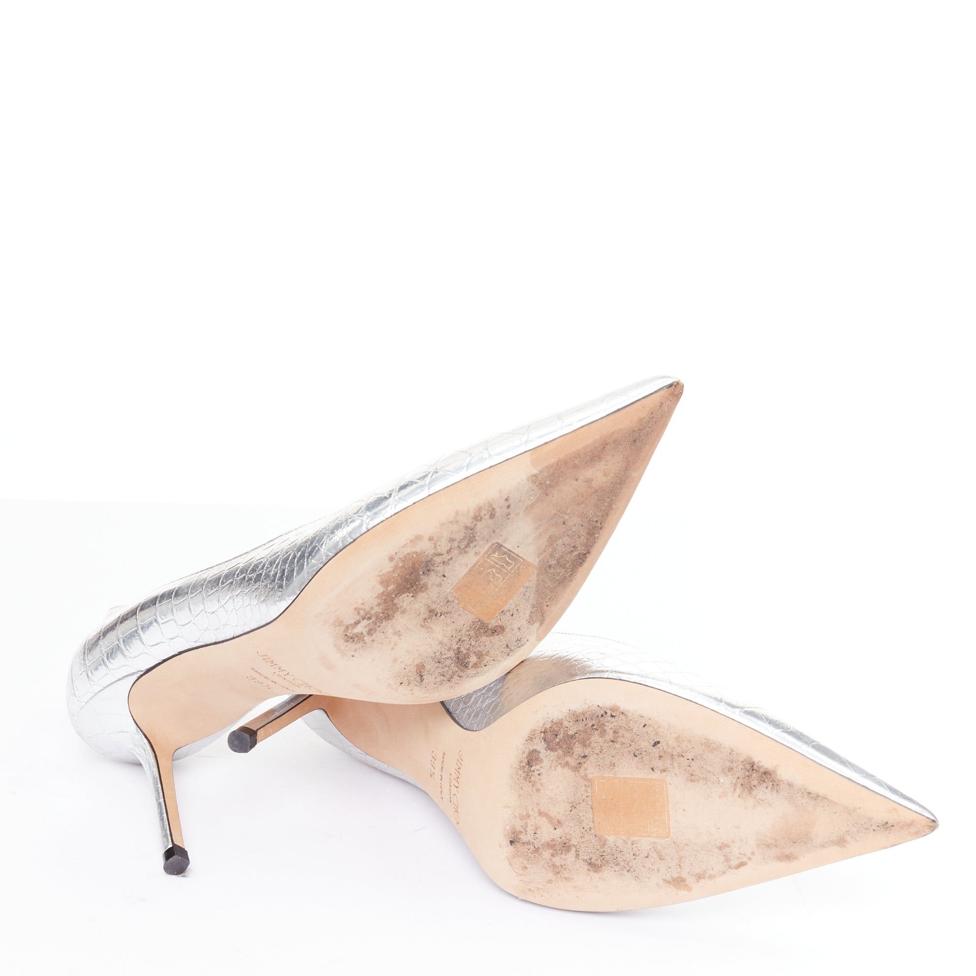 Jimmy Choo JIMMY CHOO Love mirrored silver croc embossed leather pointy pumps EU39.5 Size US 9.5 / IT 39.5 - 11 Thumbnail