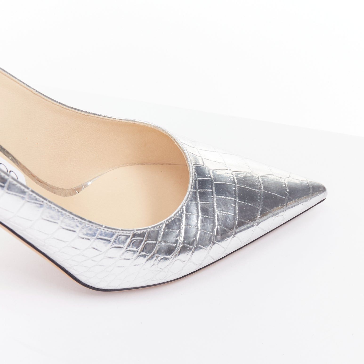 Jimmy Choo JIMMY CHOO Love mirrored silver croc embossed leather pointy pumps EU39.5 Size US 9.5 / IT 39.5 - 7 Thumbnail