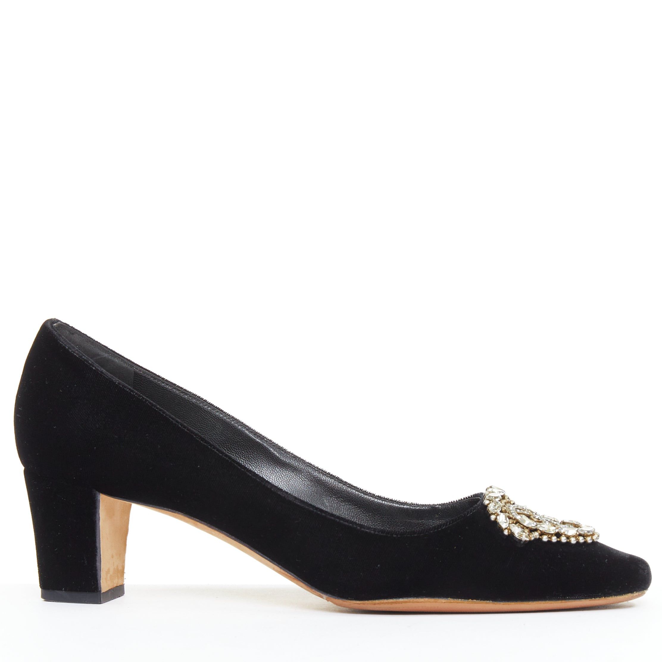 Manolo Blahnik MANOLO BLAHNIK Okkato black velvet crysta jewell buckle pump EU39 Size US 9 / IT 39 - 3 Thumbnail