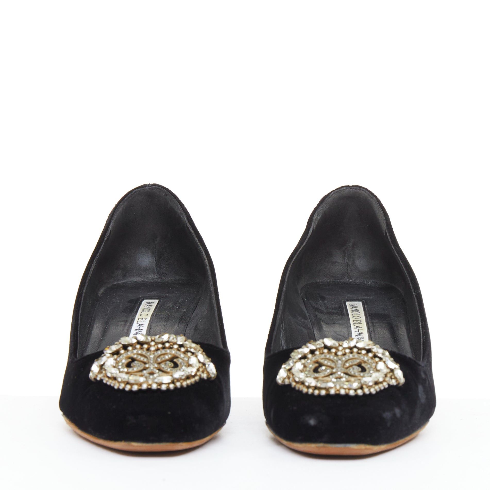 Manolo Blahnik MANOLO BLAHNIK Okkato black velvet crysta jewell buckle pump EU39 Size US 9 / IT 39 - 4 Thumbnail