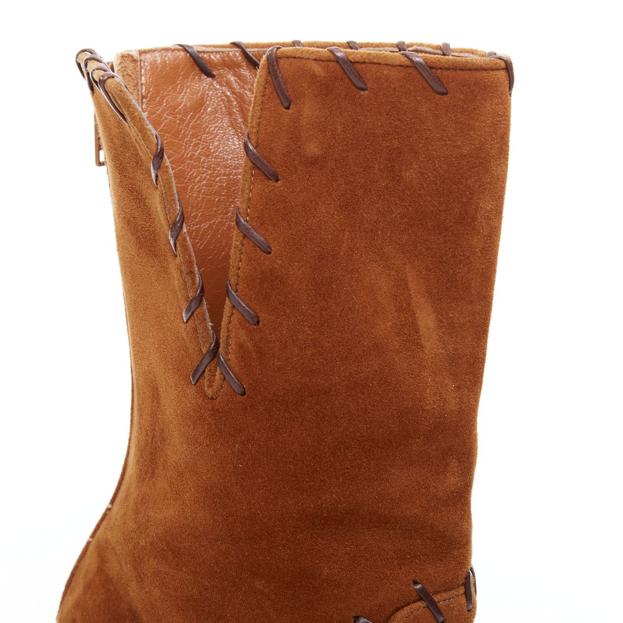 Manolo Blahnik MANOLO BLAHNIK Vintage brown suede overstitch detail heeled ankle boots EU39.5 Size US 9.5 / IT 39.5 - 8 Thumbnail