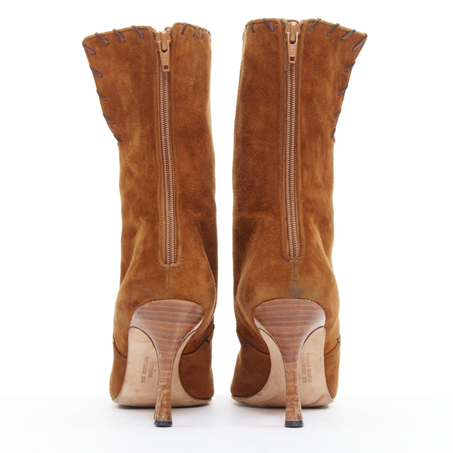 Manolo Blahnik MANOLO BLAHNIK Vintage brown suede overstitch detail heeled ankle boots EU39.5 Size US 9.5 / IT 39.5 - 5 Thumbnail