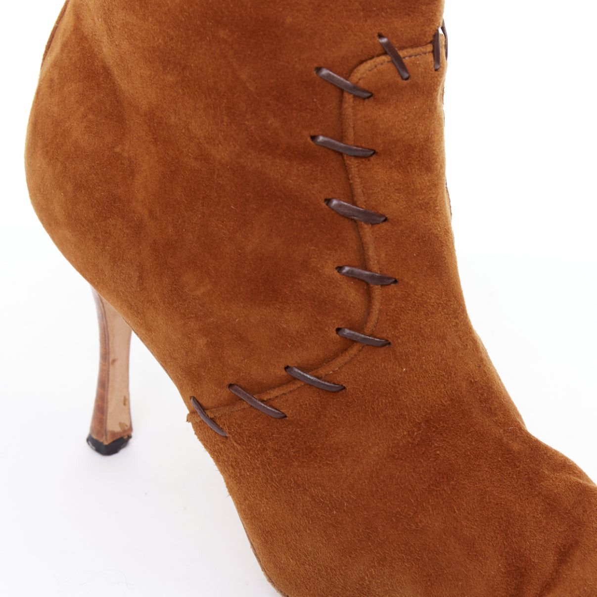 Manolo Blahnik MANOLO BLAHNIK Vintage brown suede overstitch detail heeled ankle boots EU39.5 Size US 9.5 / IT 39.5 - 7 Thumbnail