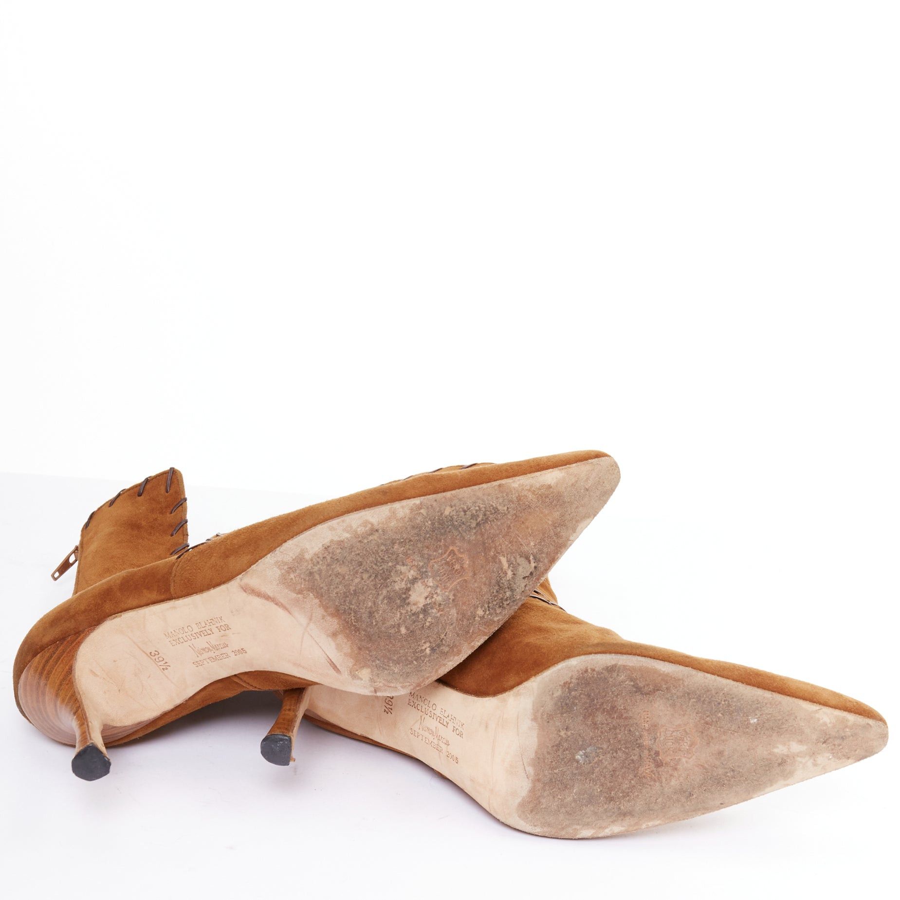 Manolo Blahnik MANOLO BLAHNIK Vintage brown suede overstitch detail heeled ankle boots EU39.5 Size US 9.5 / IT 39.5 - 10 Thumbnail