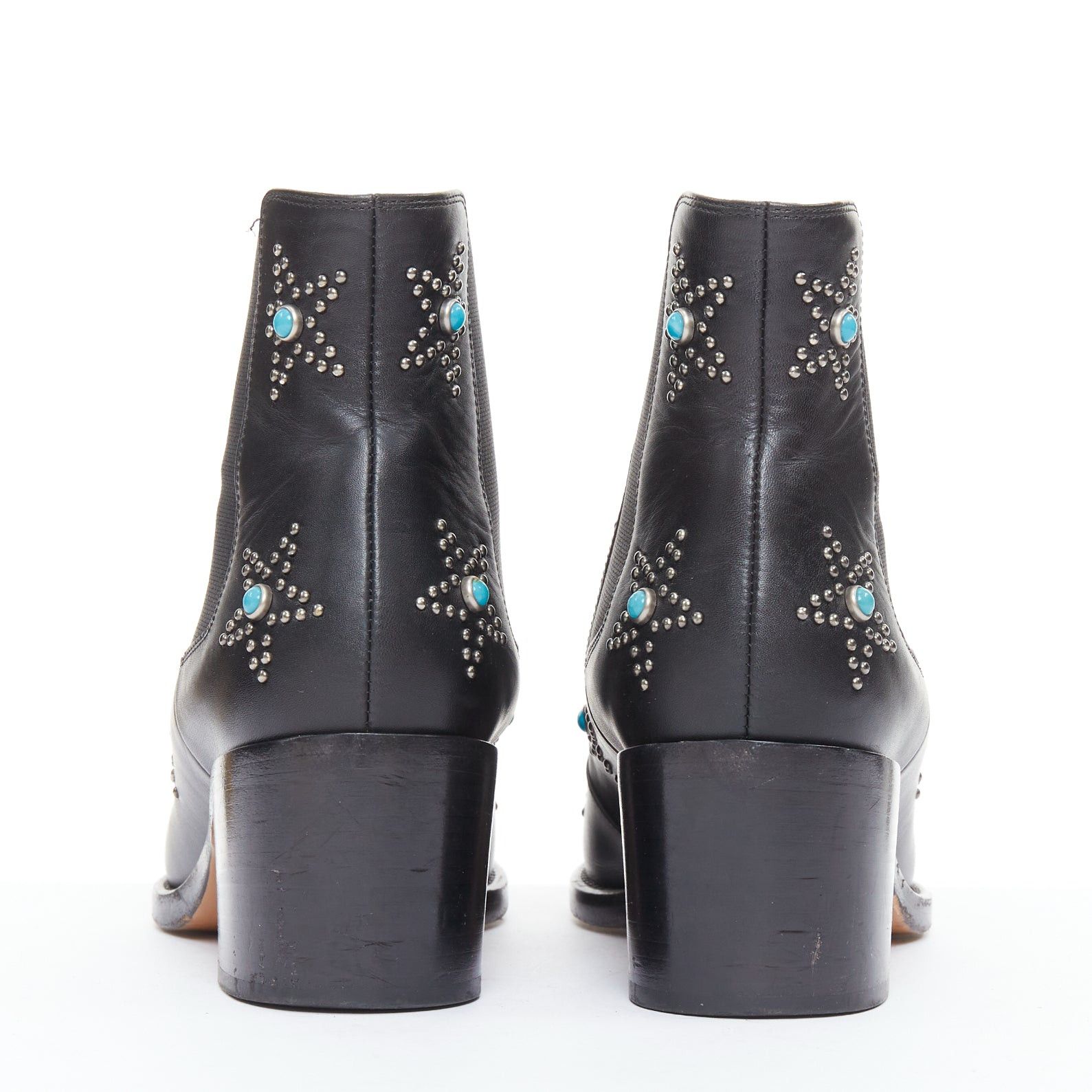 Valentino VALENTINO black leather turquoise blue stone star studded ankle boots EU40 Size US 10 / IT 40 - 5 Thumbnail