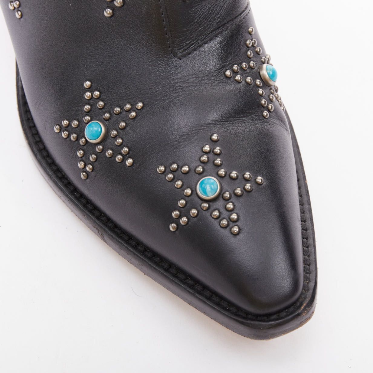 Valentino VALENTINO black leather turquoise blue stone star studded ankle boots EU40 Size US 10 / IT 40 - 7 Thumbnail