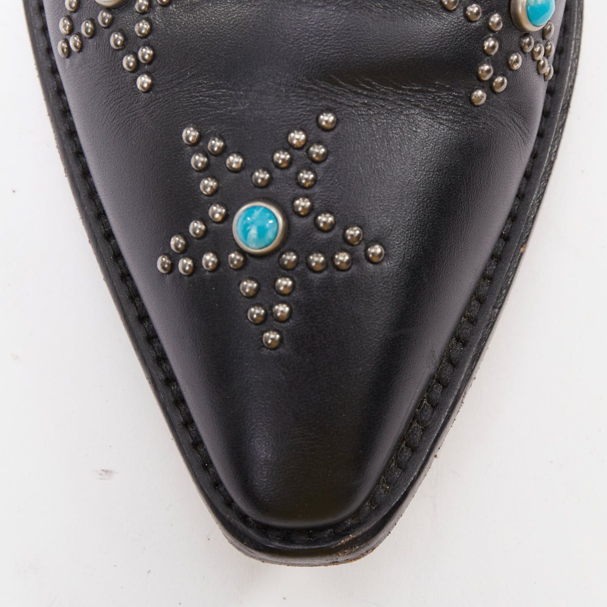 Valentino VALENTINO black leather turquoise blue stone star studded ankle boots EU40 Size US 10 / IT 40 - 6 Thumbnail