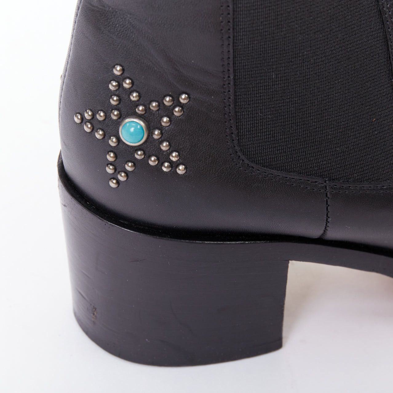 Valentino VALENTINO black leather turquoise blue stone star studded ankle boots EU40 Size US 10 / IT 40 - 8 Thumbnail