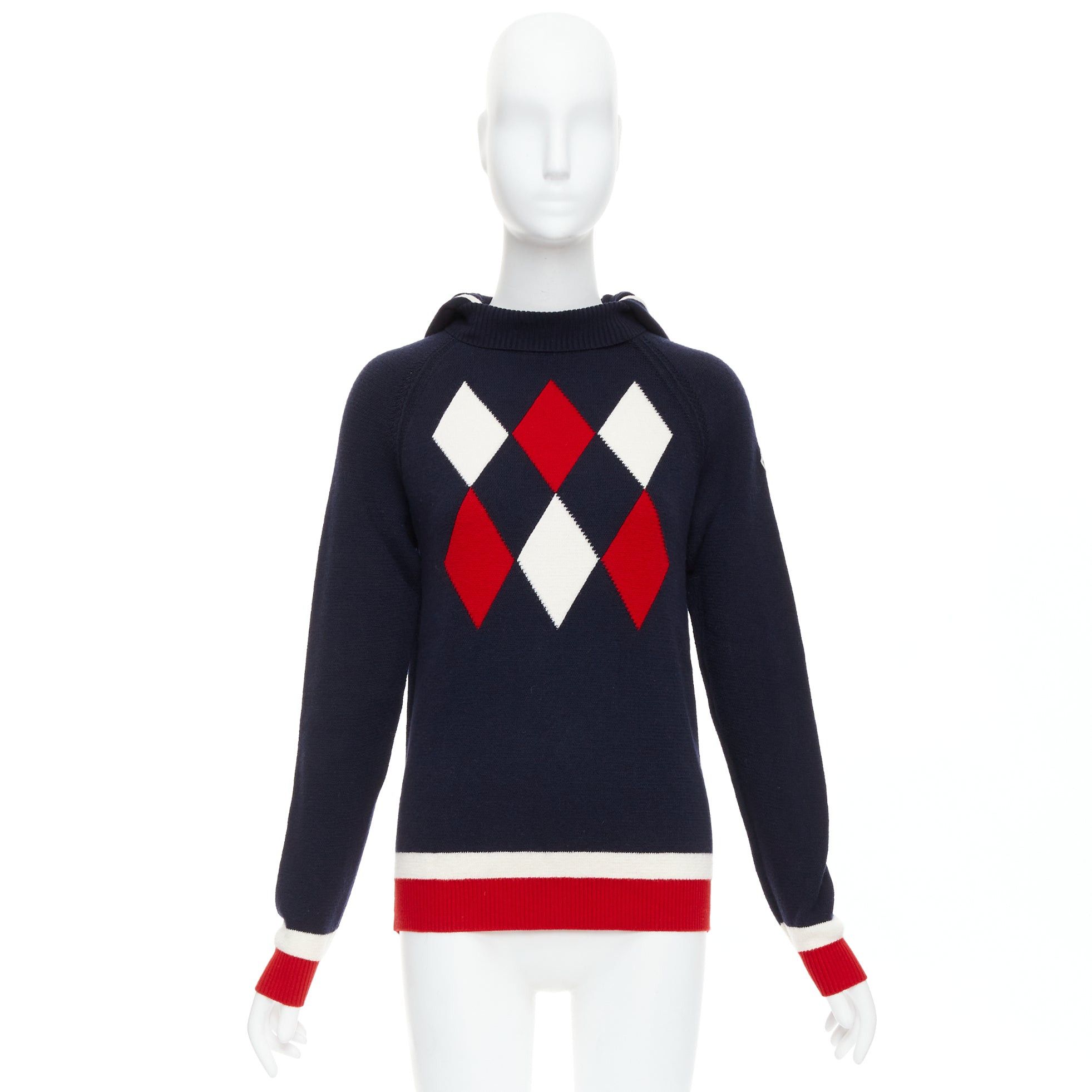 Moncler MONCLER 2017 red navy white wool argyle turtleneck sweater top XS Size XS / US 0-2 / IT 36-38 - 9 Thumbnail
