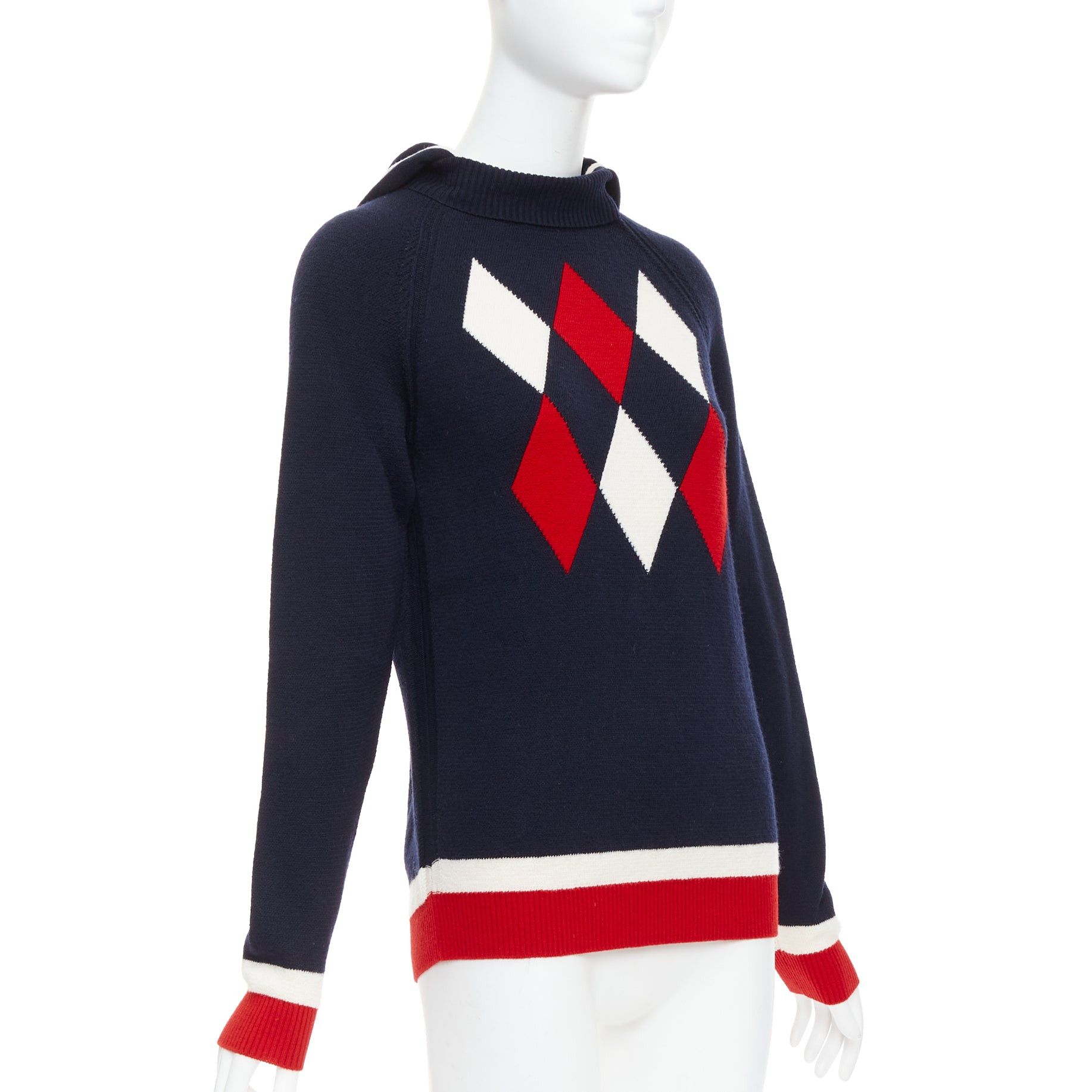 Moncler MONCLER 2017 red navy white wool argyle turtleneck sweater top XS Size XS / US 0-2 / IT 36-38 - 3 Thumbnail