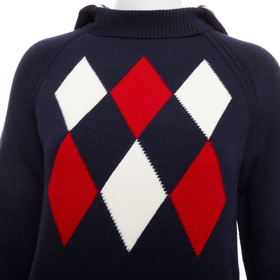 Moncler MONCLER 2017 red navy white wool argyle turtleneck sweater top XS Size XS / US 0-2 / IT 36-38 - 7 Thumbnail