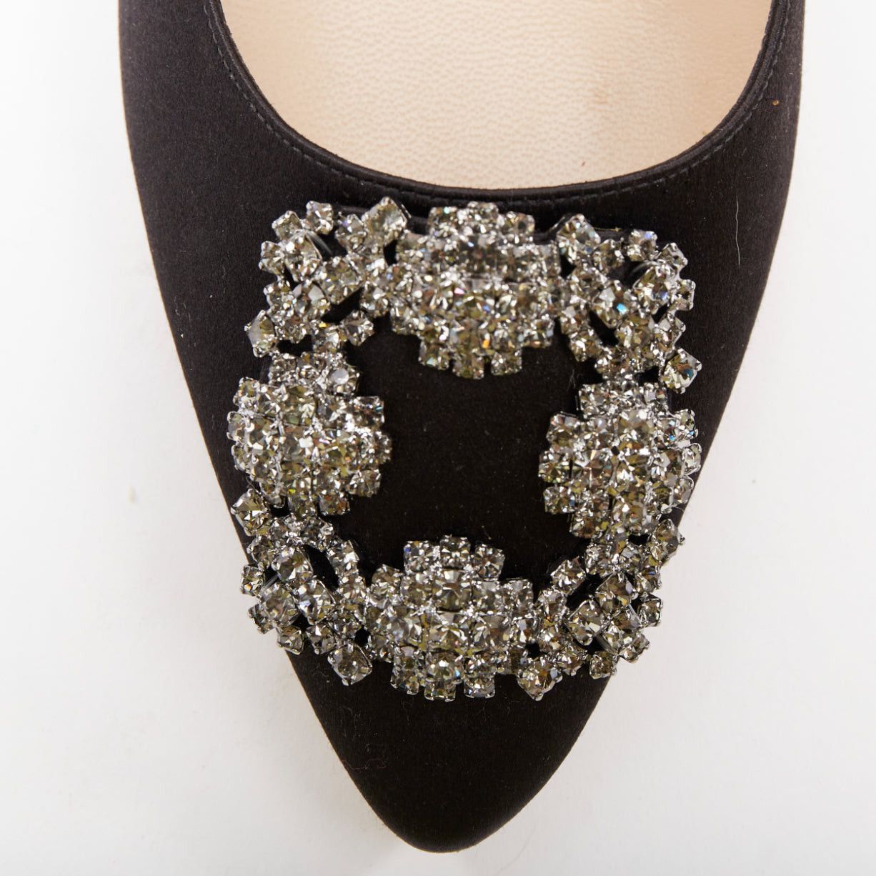 Manolo Blahnik MANOLO BLAHNIK Hangisi black satin crystal brooch buckle heeled pumps EU38 Size US 8 / IT 38 - 7 Thumbnail