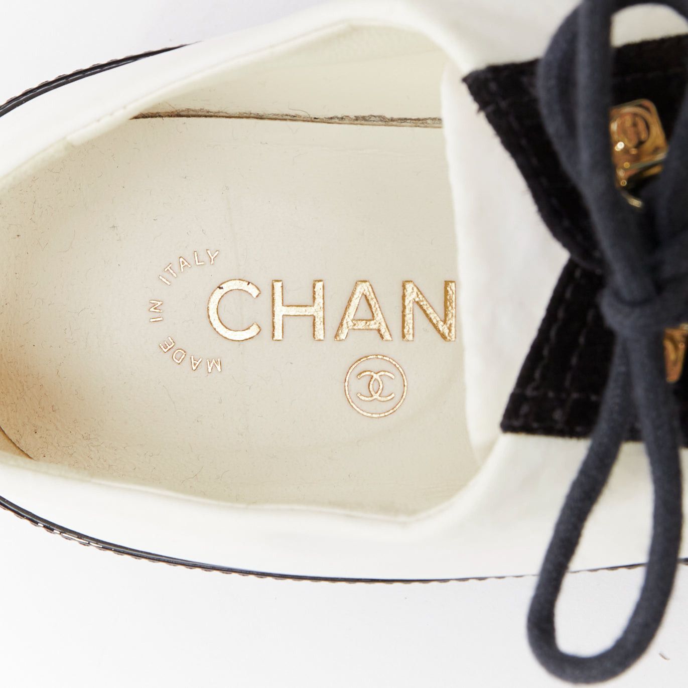 Chanel CHANEL 21B black white nylon patent leather trim CC brogue creepers EU38 Size US 8 / IT 38 - 9 Thumbnail