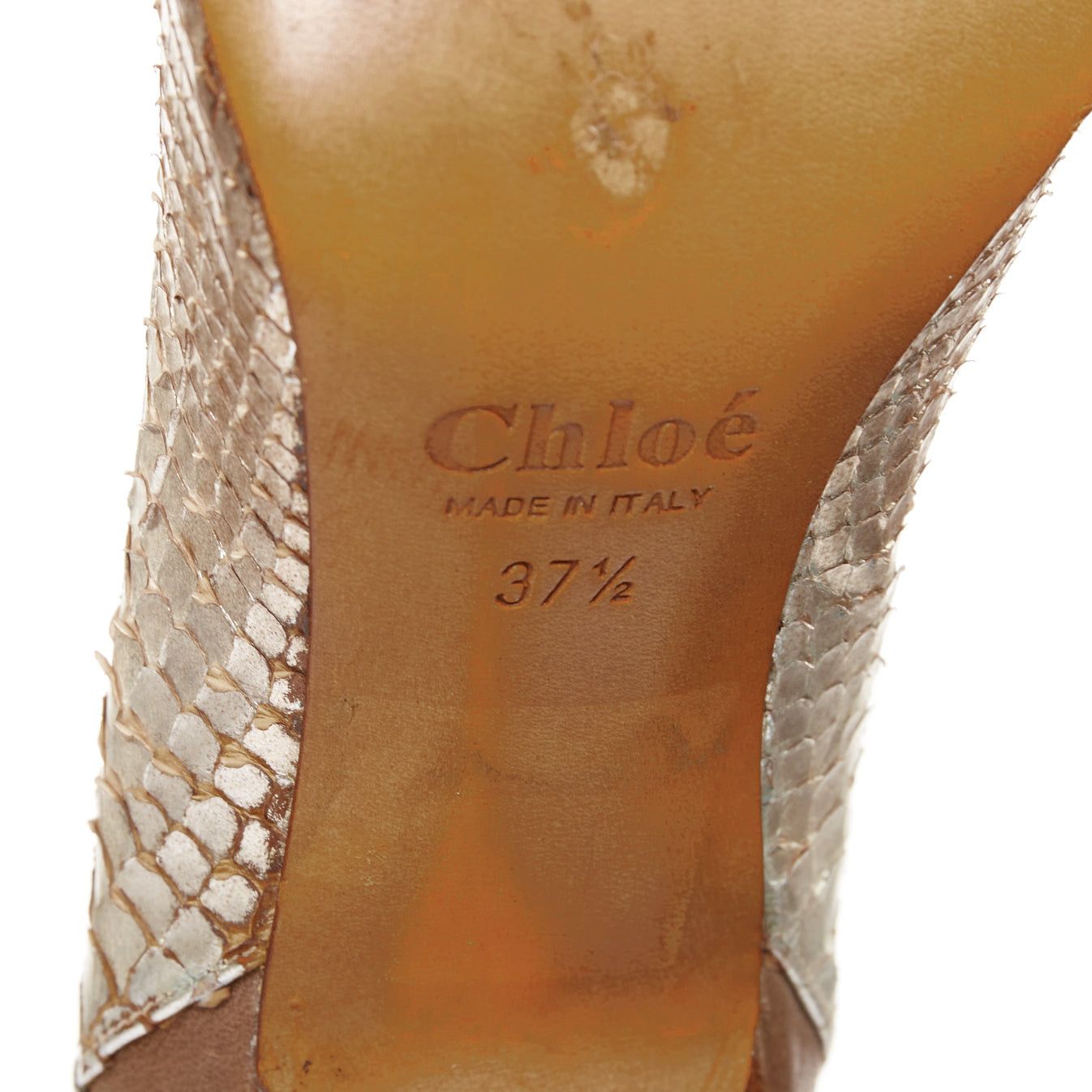 Chloe CHLOE Vintage silver metallic scaled leather brown trim pointy pumps EU37.5 Size US 7.5 / IT 37.5 - 10 Thumbnail