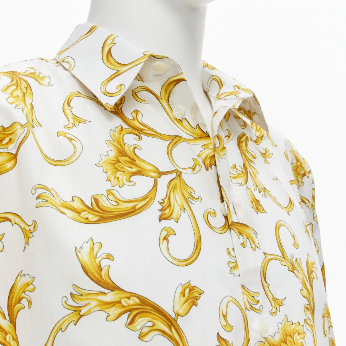 Versace VERSACE Barocco Rococo white gold floral leaf print cotton shirt EU40 M Size US L / EU 52-54 / 3 - 2 Thumbnail