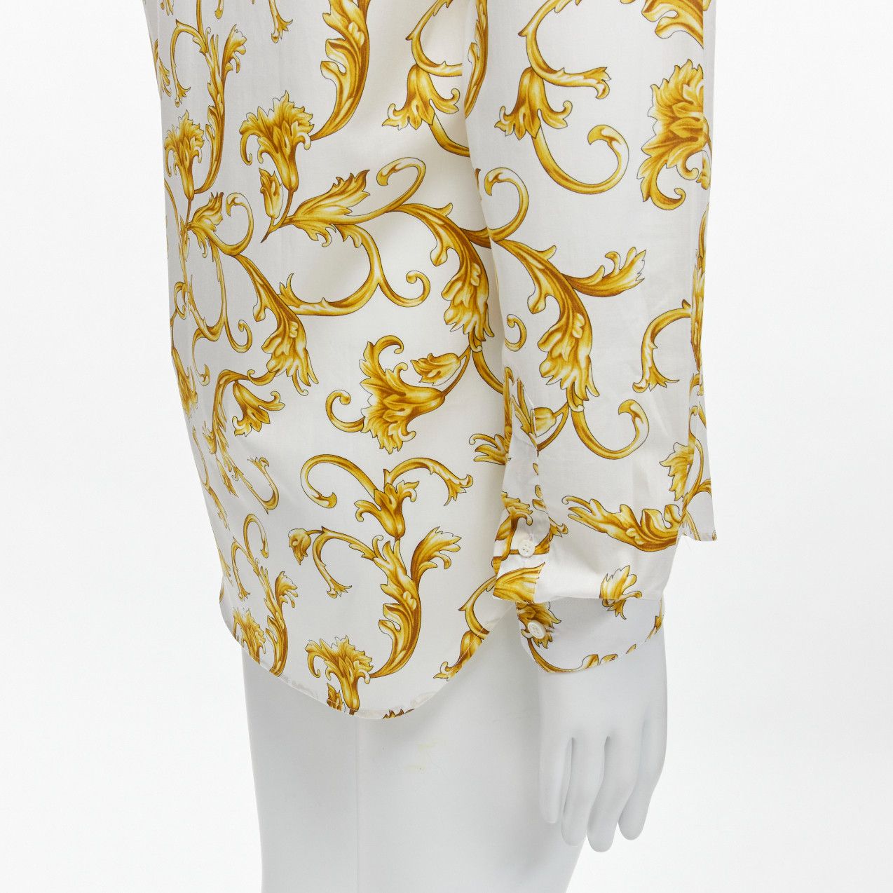 Versace VERSACE Barocco Rococo white gold floral leaf print cotton shirt EU40 M Size US L / EU 52-54 / 3 - 8 Thumbnail