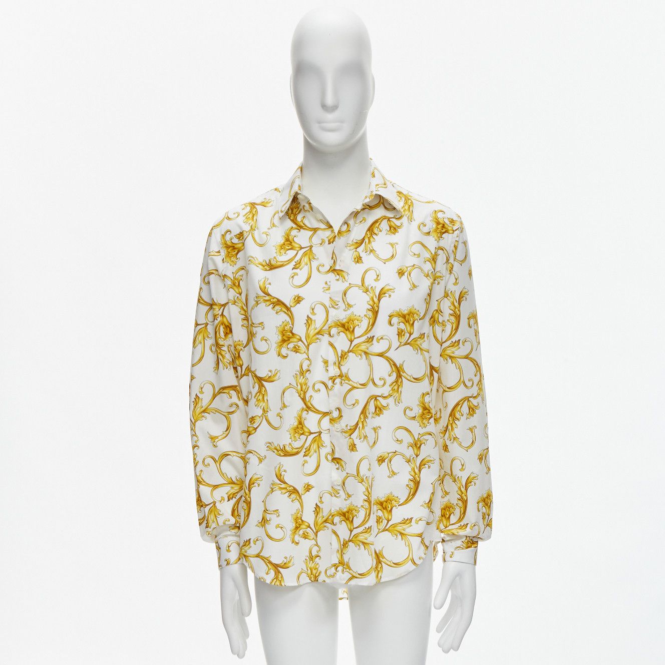 Versace VERSACE Barocco Rococo white gold floral leaf print cotton shirt EU40 M Size US L / EU 52-54 / 3 - 9 Thumbnail