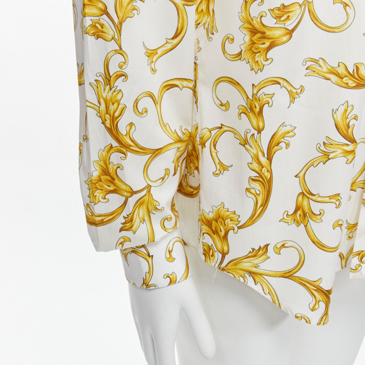 Versace VERSACE Barocco Rococo white gold floral leaf print cotton shirt EU40 M Size US L / EU 52-54 / 3 - 7 Thumbnail