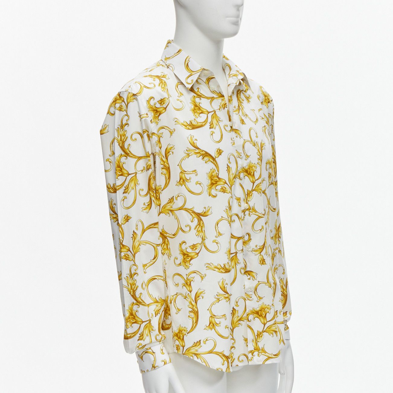 Versace VERSACE Barocco Rococo white gold floral leaf print cotton shirt EU40 M Size US L / EU 52-54 / 3 - 3 Thumbnail