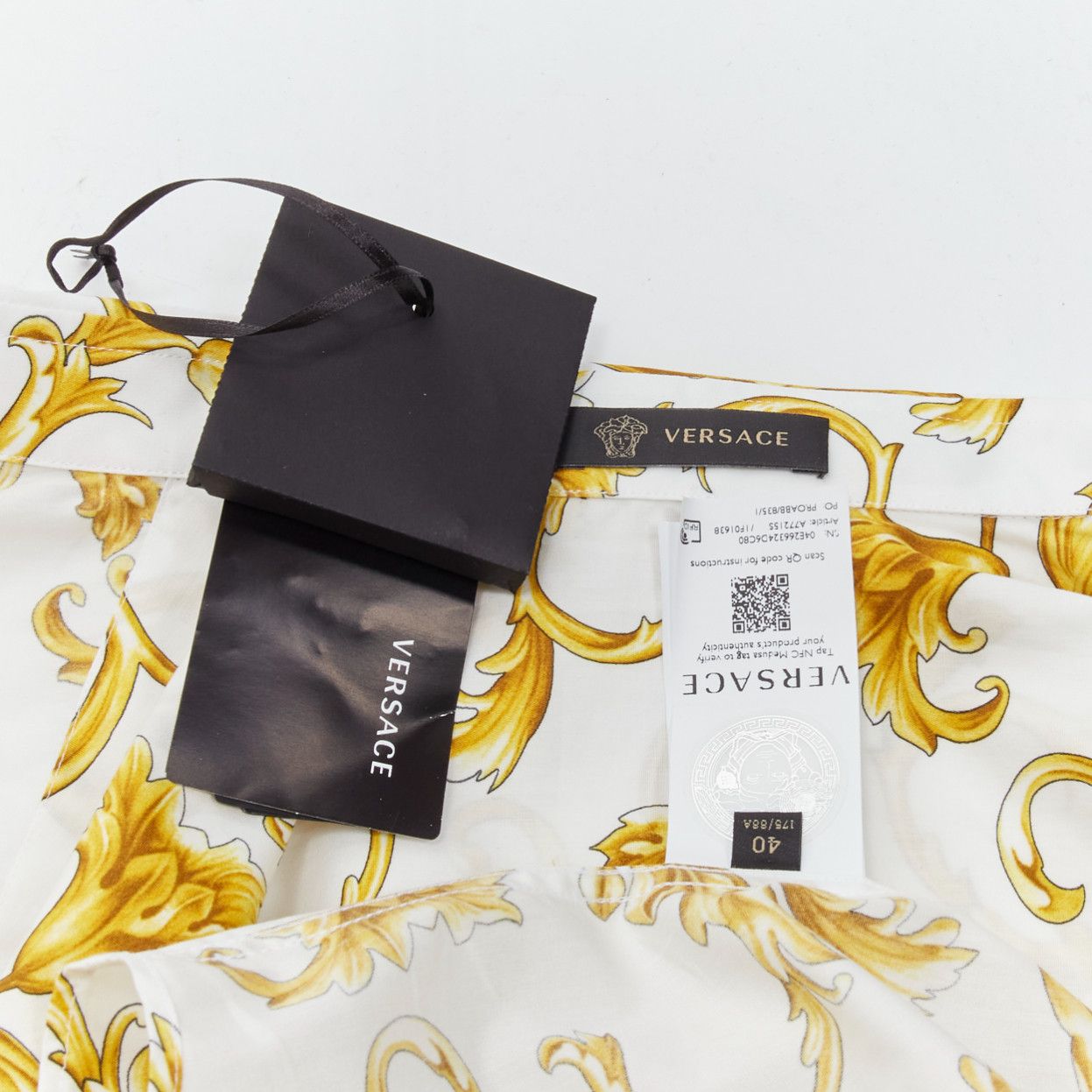 Versace VERSACE Barocco Rococo white gold floral leaf print cotton shirt EU40 M Size US L / EU 52-54 / 3 - 10 Thumbnail