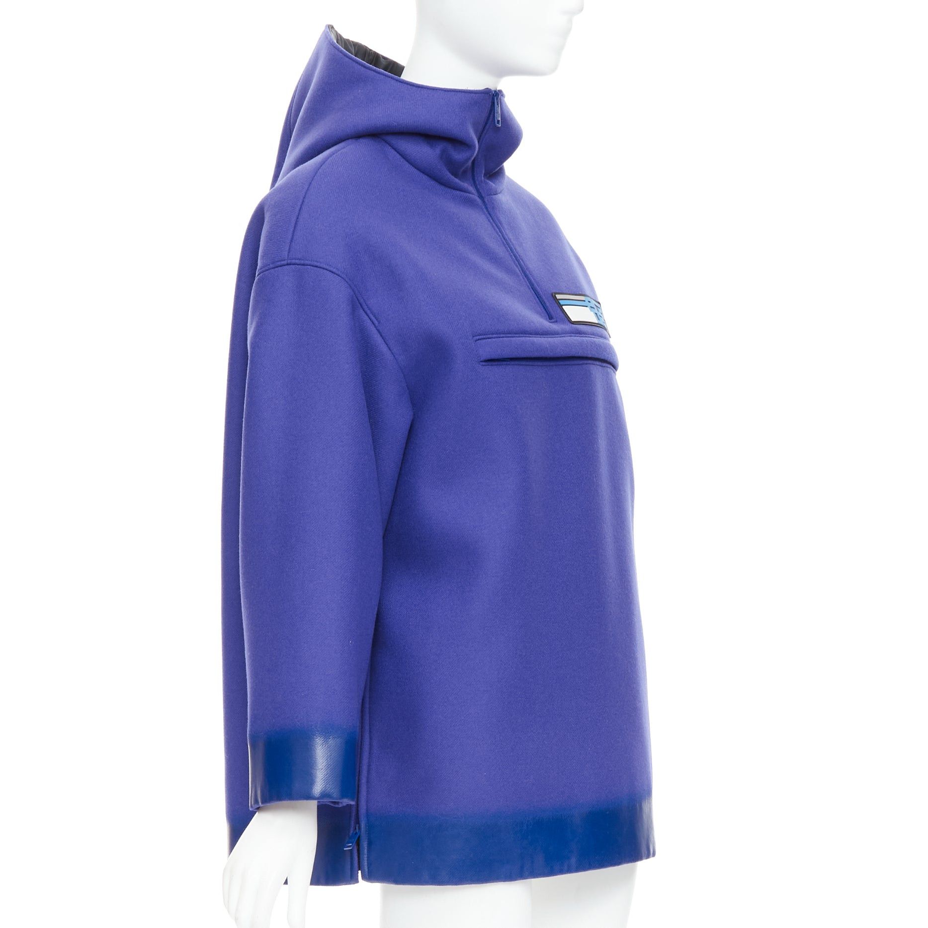 Prada PRADA 2018 Runway blue virgin wool lacqured hem popover hoodie IT42 M Size M / US 6-8 / IT 42-44 - 3 Thumbnail
