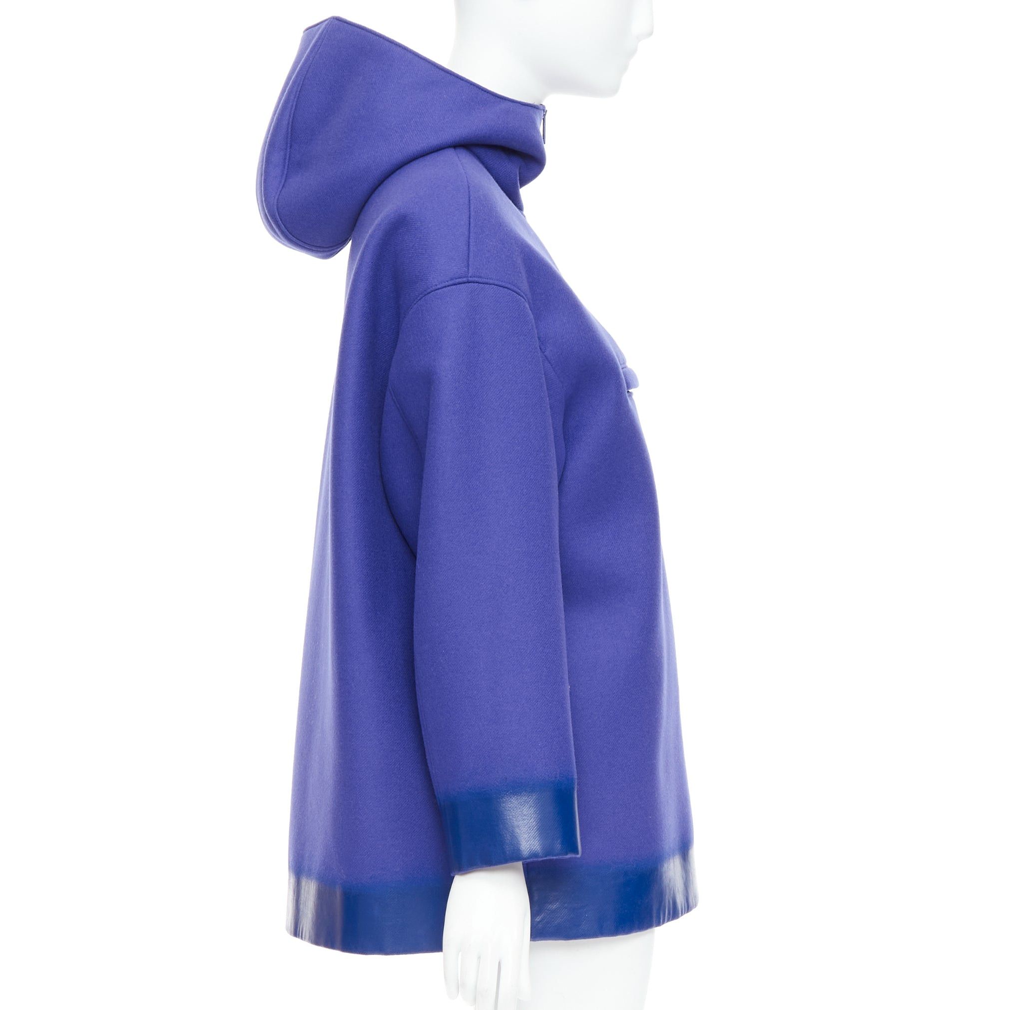 Prada PRADA 2018 Runway blue virgin wool lacqured hem popover hoodie IT42 M Size M / US 6-8 / IT 42-44 - 4 Thumbnail