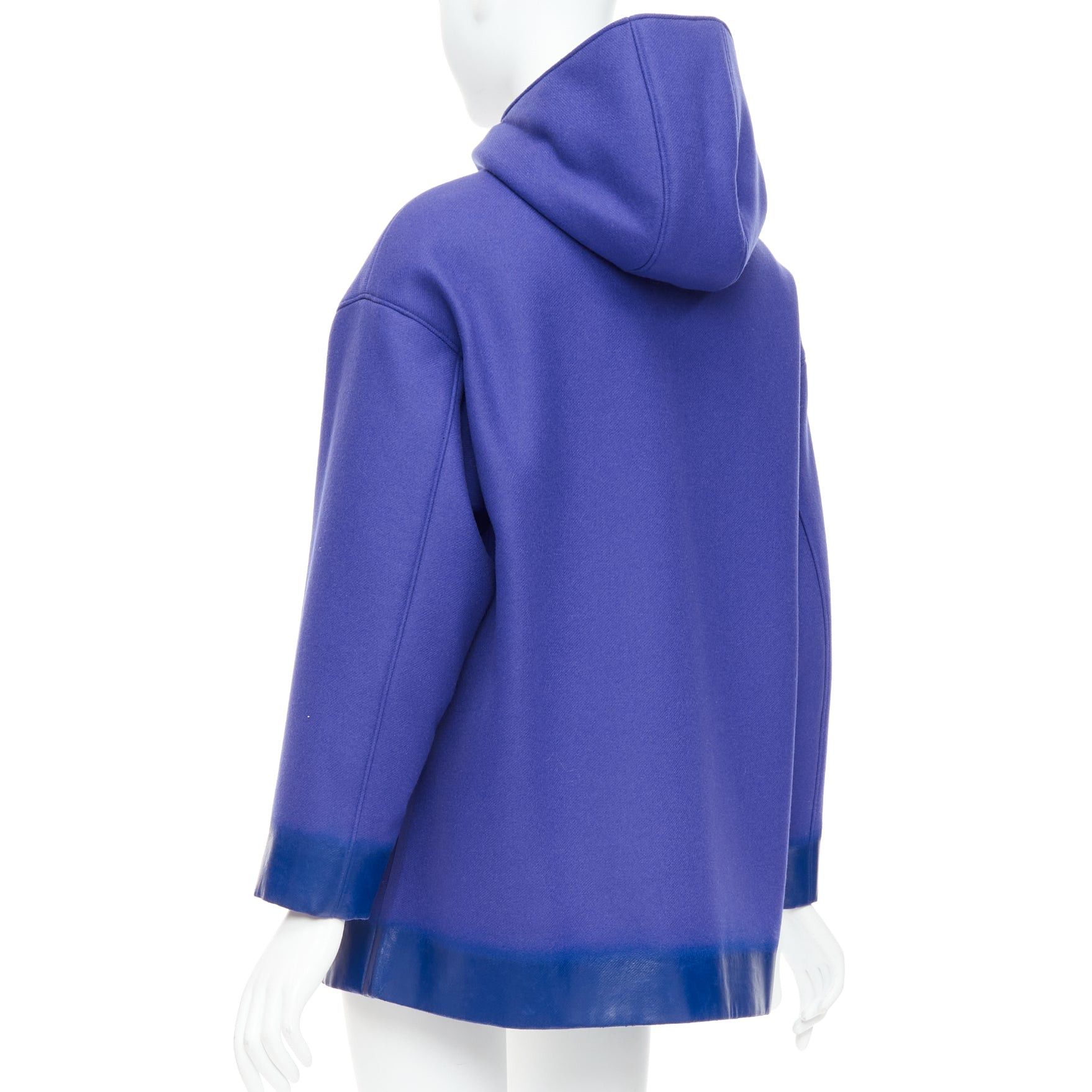 Prada PRADA 2018 Runway blue virgin wool lacqured hem popover hoodie IT42 M Size M / US 6-8 / IT 42-44 - 6 Thumbnail