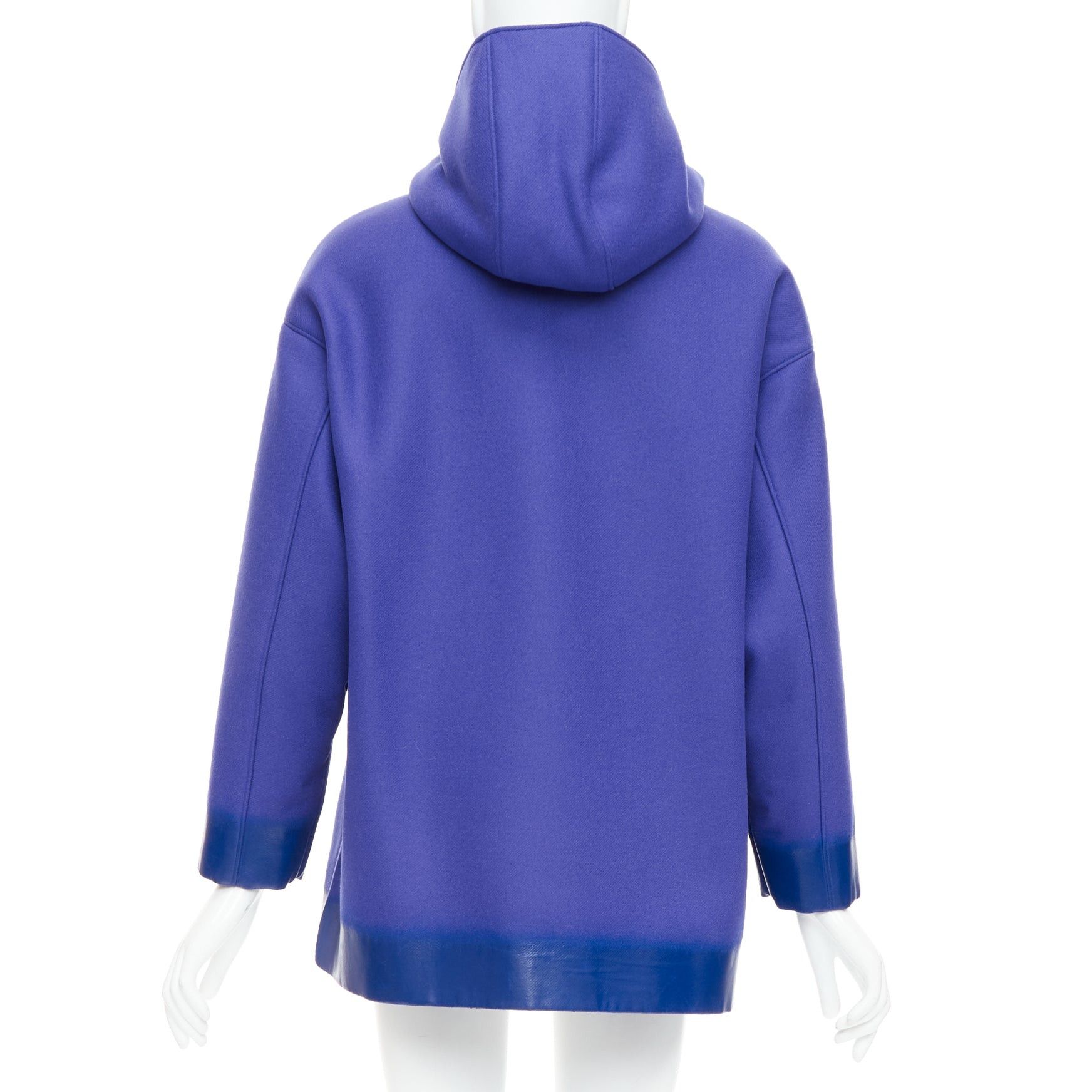 Prada PRADA 2018 Runway blue virgin wool lacqured hem popover hoodie IT42 M Size M / US 6-8 / IT 42-44 - 5 Thumbnail