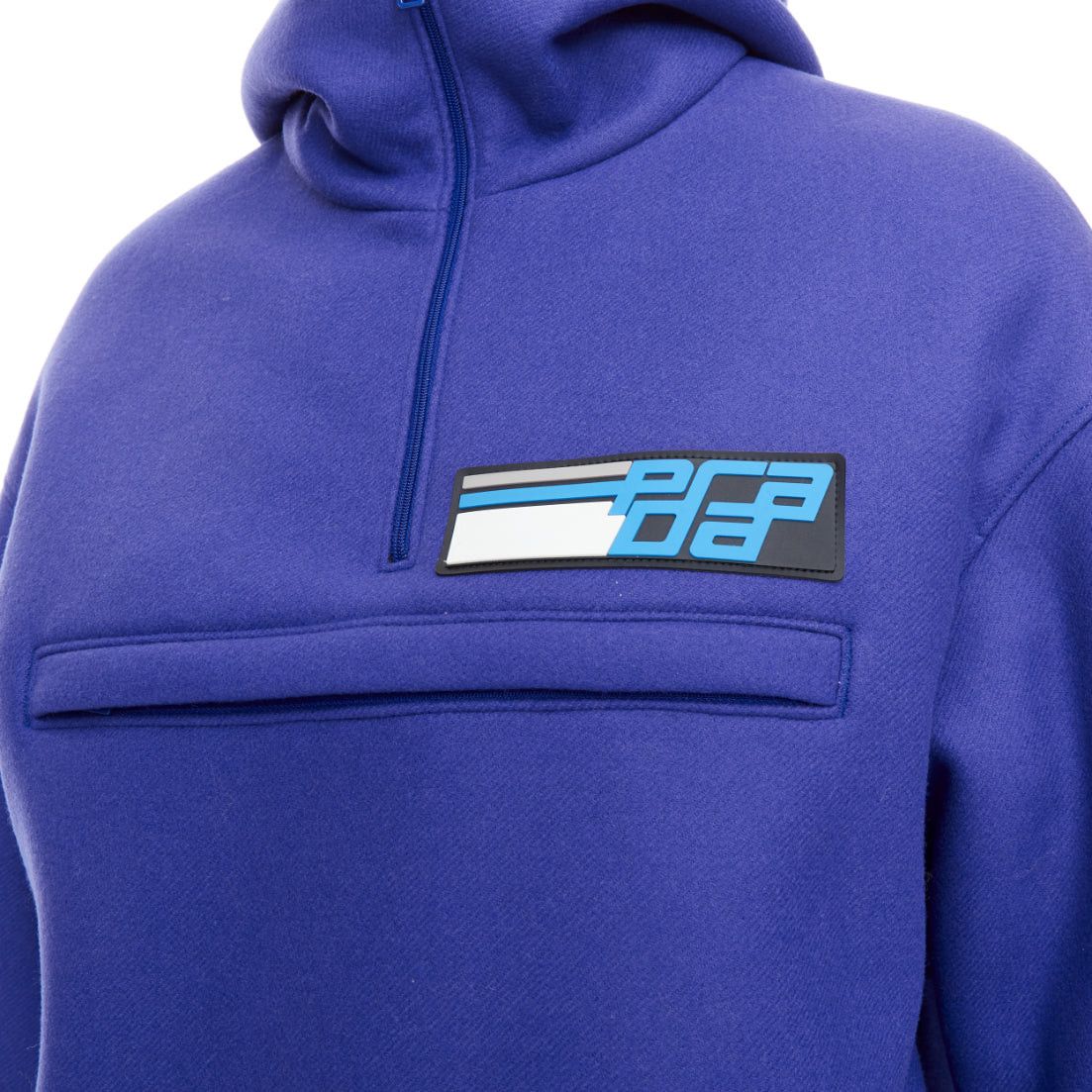 Prada PRADA 2018 Runway blue virgin wool lacqured hem popover hoodie IT42 M Size M / US 6-8 / IT 42-44 - 2 Thumbnail