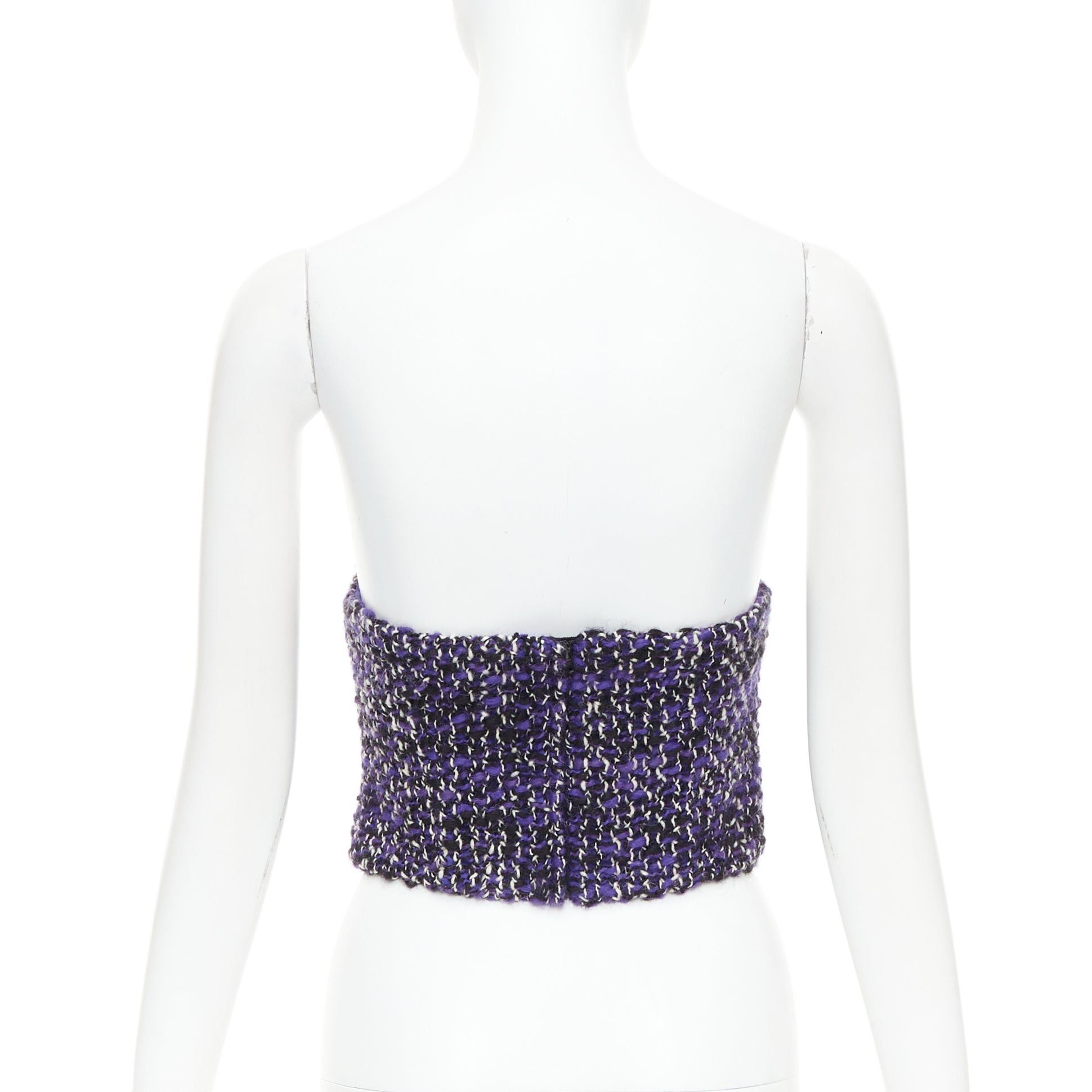 Prada PRADA 2018 Runway purple wool tweed rubber badge strapless bustier tube top IT40 S Size S / US 4 / IT 40 - 5 Thumbnail