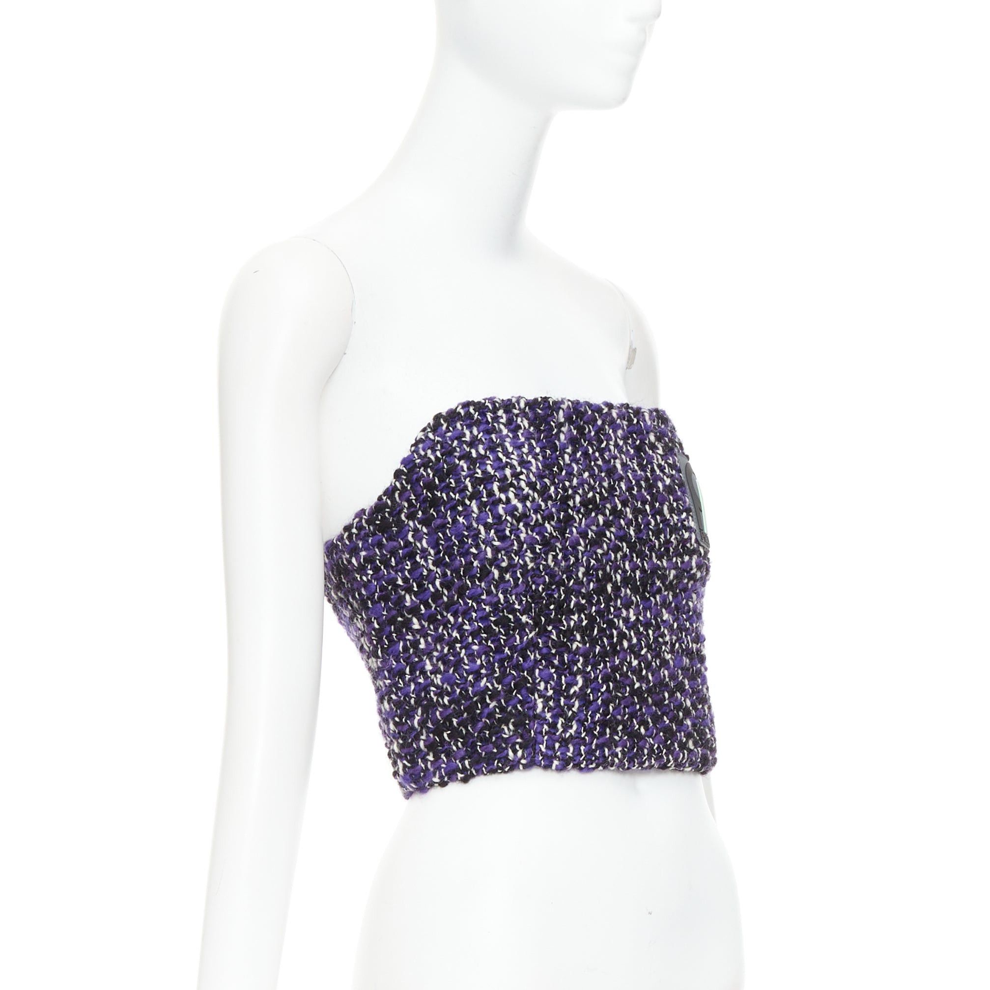Prada PRADA 2018 Runway purple wool tweed rubber badge strapless bustier tube top IT40 S Size S / US 4 / IT 40 - 3 Thumbnail