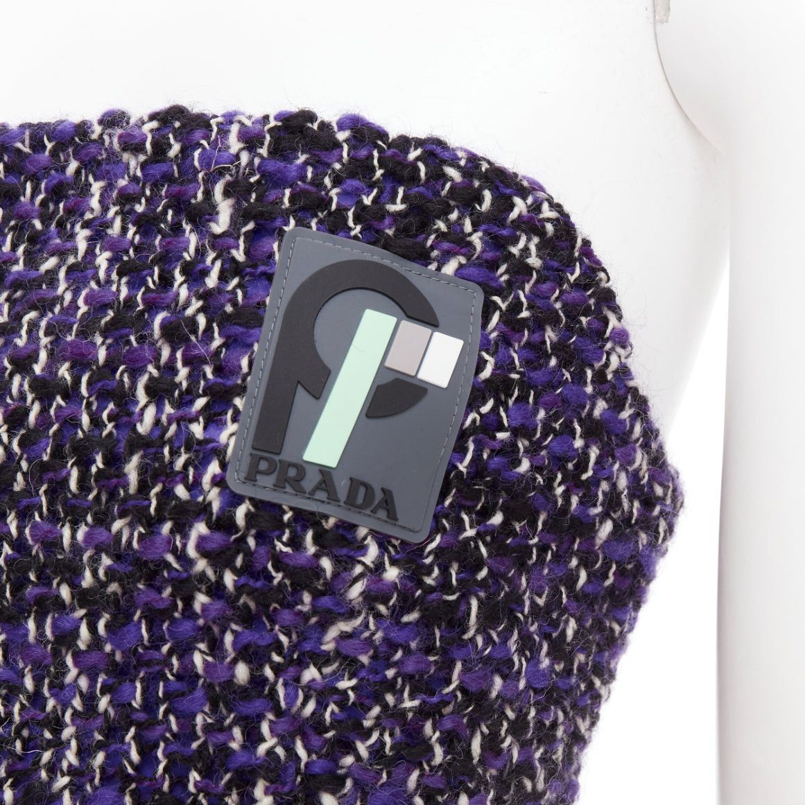Prada PRADA 2018 Runway purple wool tweed rubber badge strapless bustier tube top IT40 S Size S / US 4 / IT 40 - 2 Thumbnail