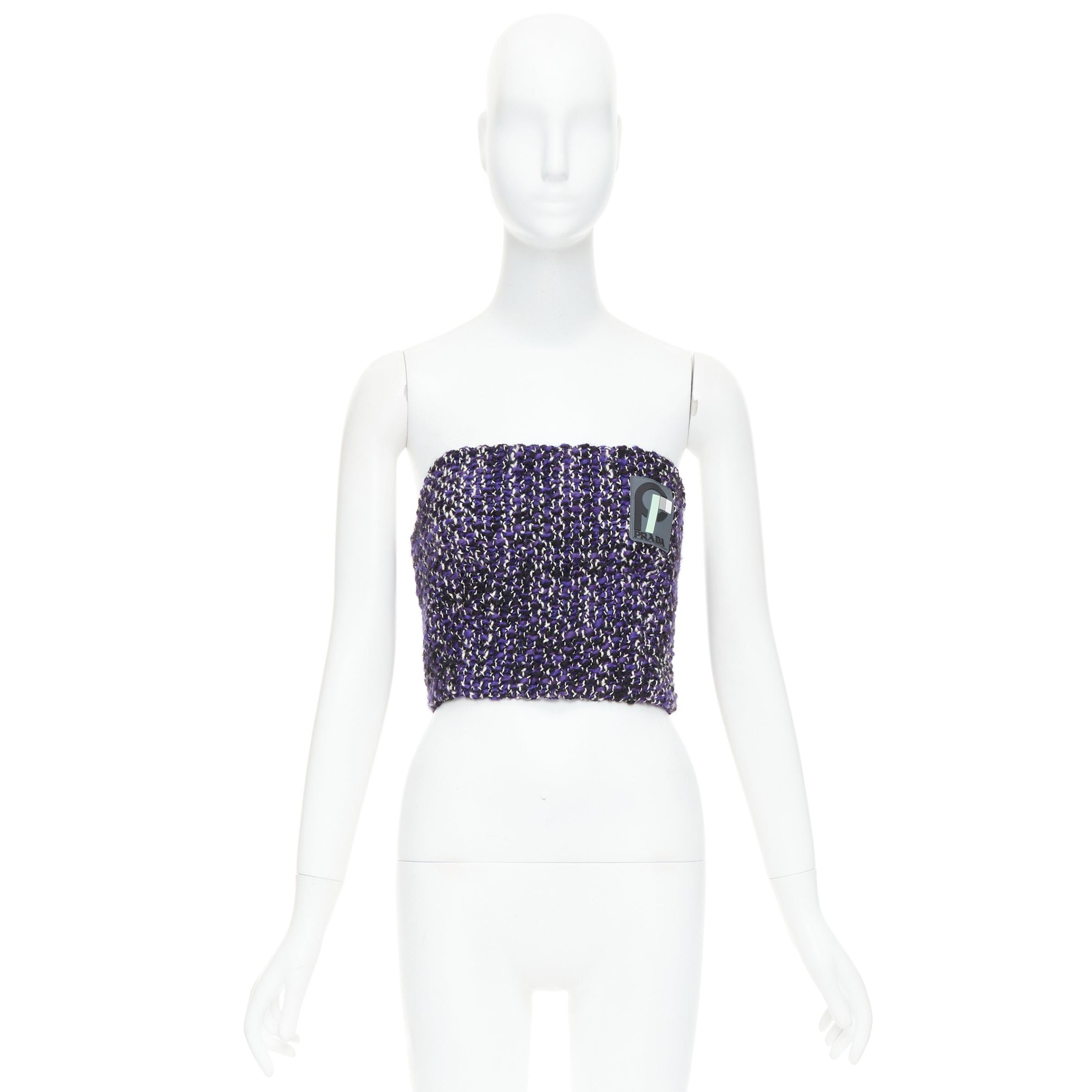 Prada PRADA 2018 Runway purple wool tweed rubber badge strapless bustier tube top IT40 S Size S / US 4 / IT 40 - 10 Thumbnail